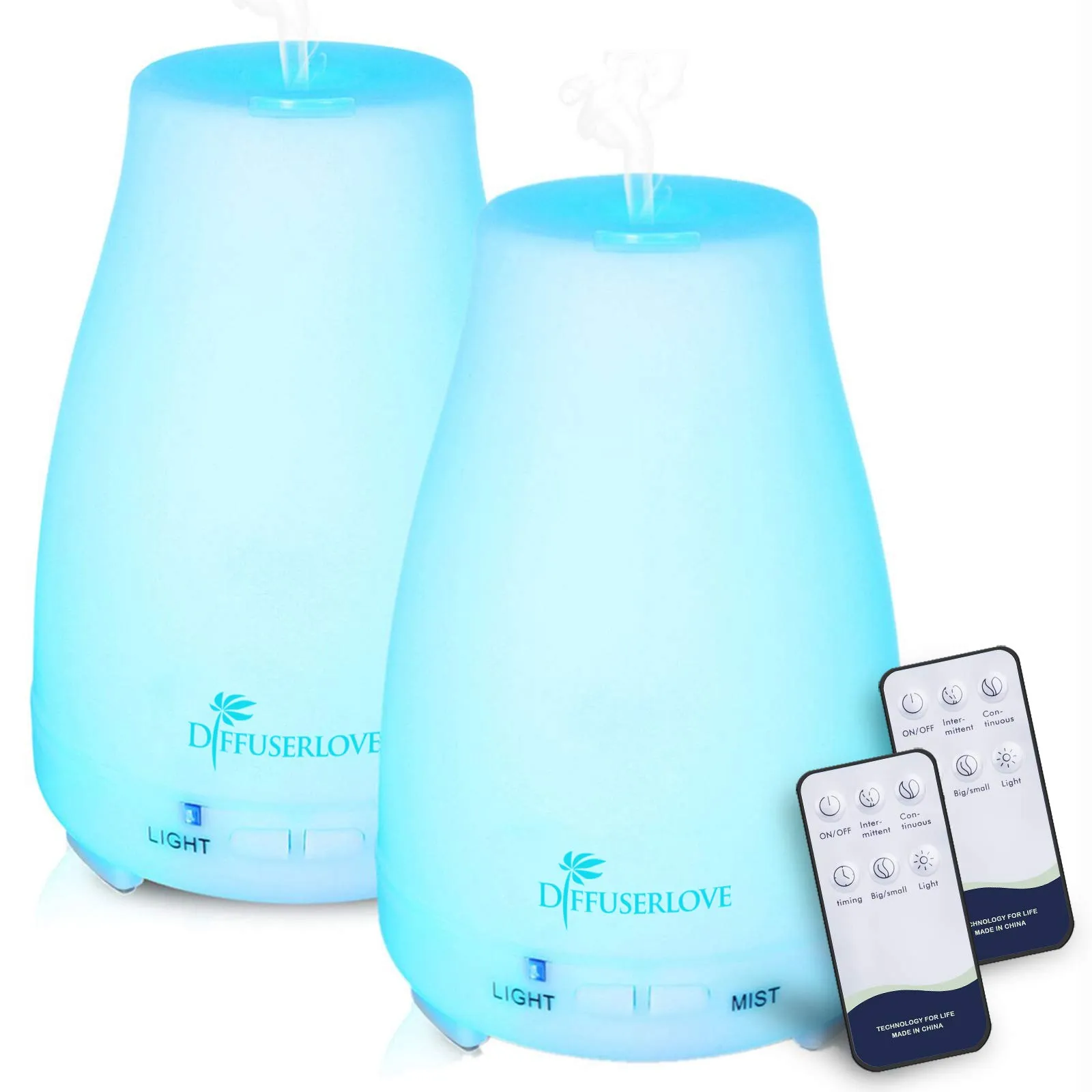 Diffuserlove 2 Pack Essential Oil Diffuser 200ML Remote Control Ultrasonic Aromatherapy Mist