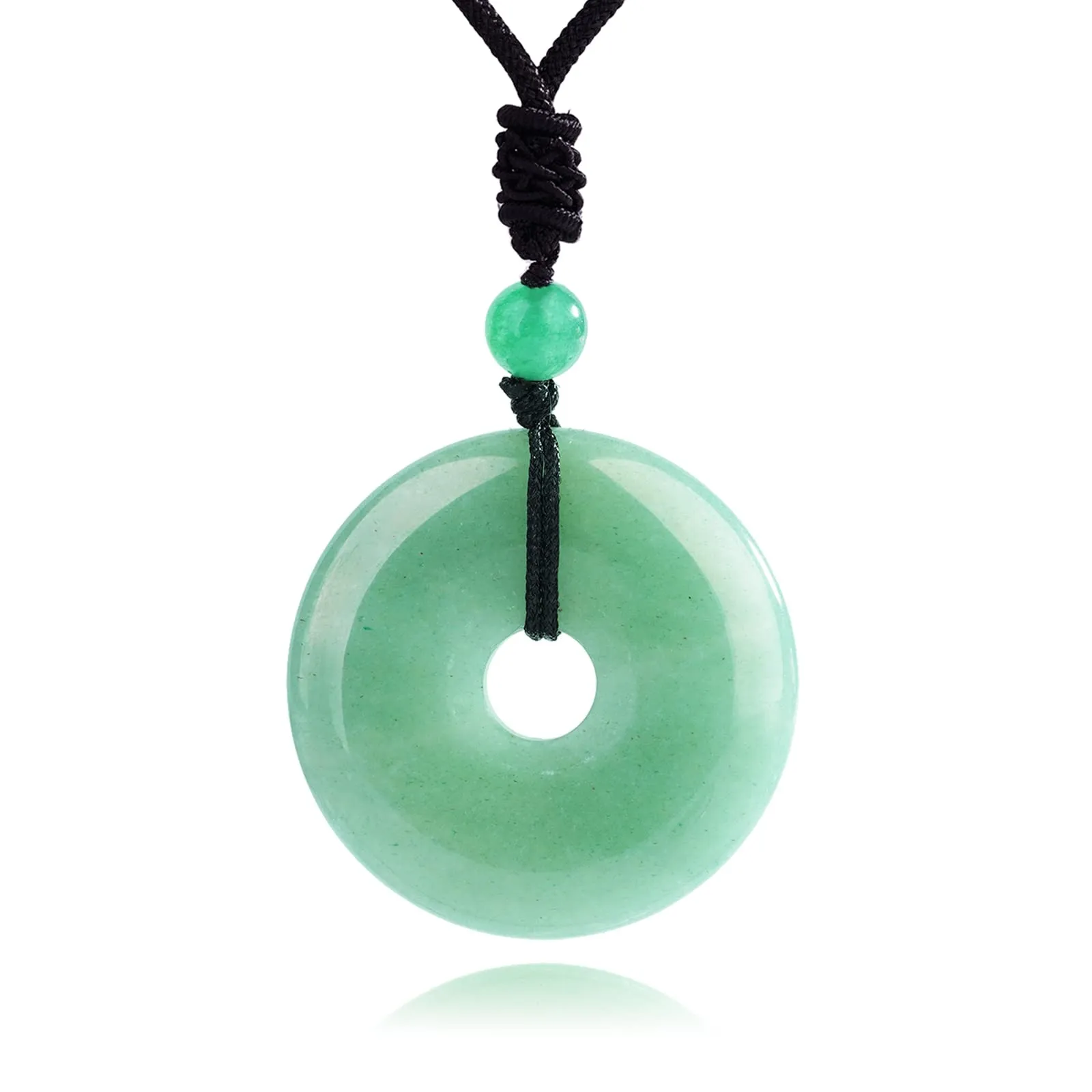 Donut Pendant Necklace - Green Aventurine Crystal with Black Obsidian, Adjustable Length