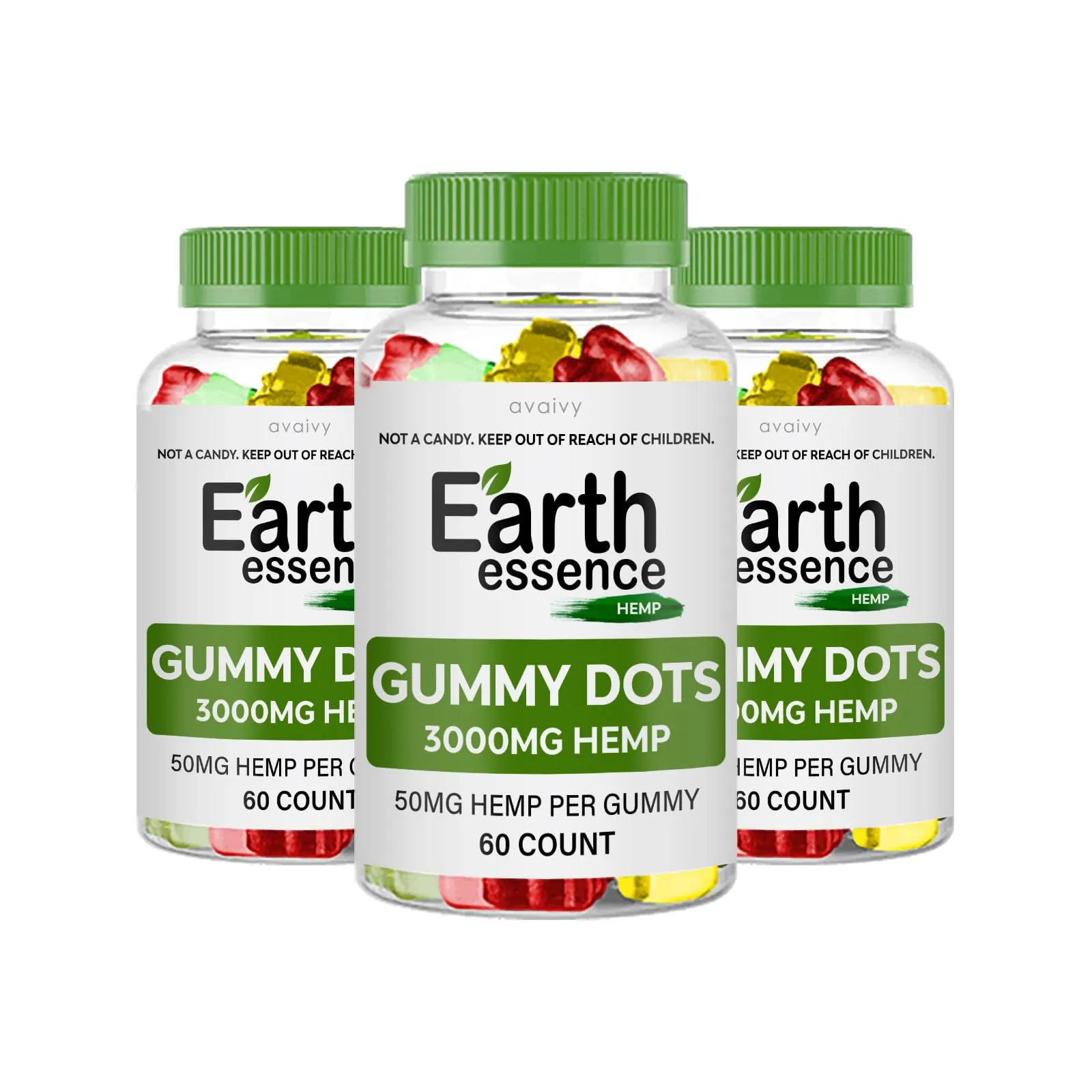 Earth Essence Hemp Gummies 3 Pack - Dietary Supplement with 180 Delicious Gummies