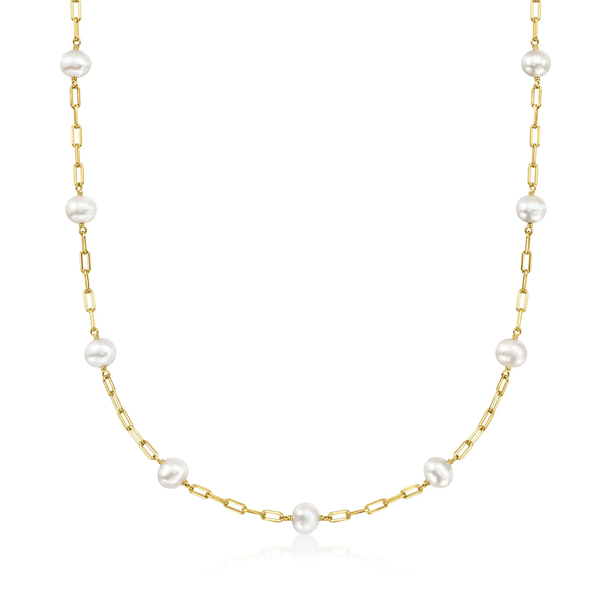 Elegant 6.5-7mm Cultured Pearl Necklace in 18kt Gold Over Sterling Silver – 18 inches