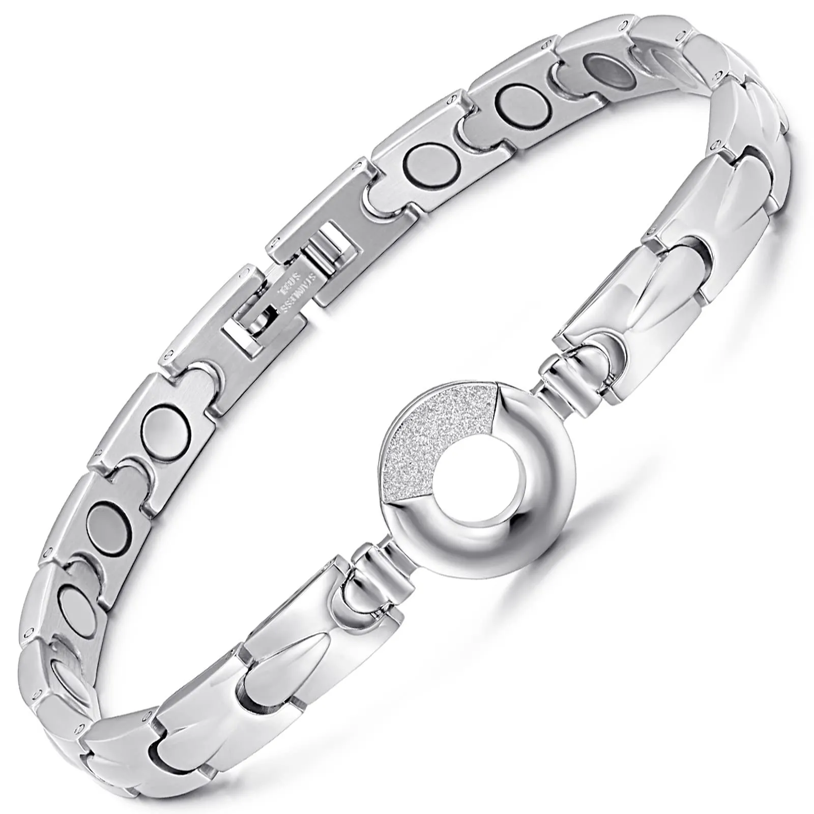 Elegant RainSo Women's Titanium Steel Magnetic Bracelet with Adjustable Length & Czech Stone Design