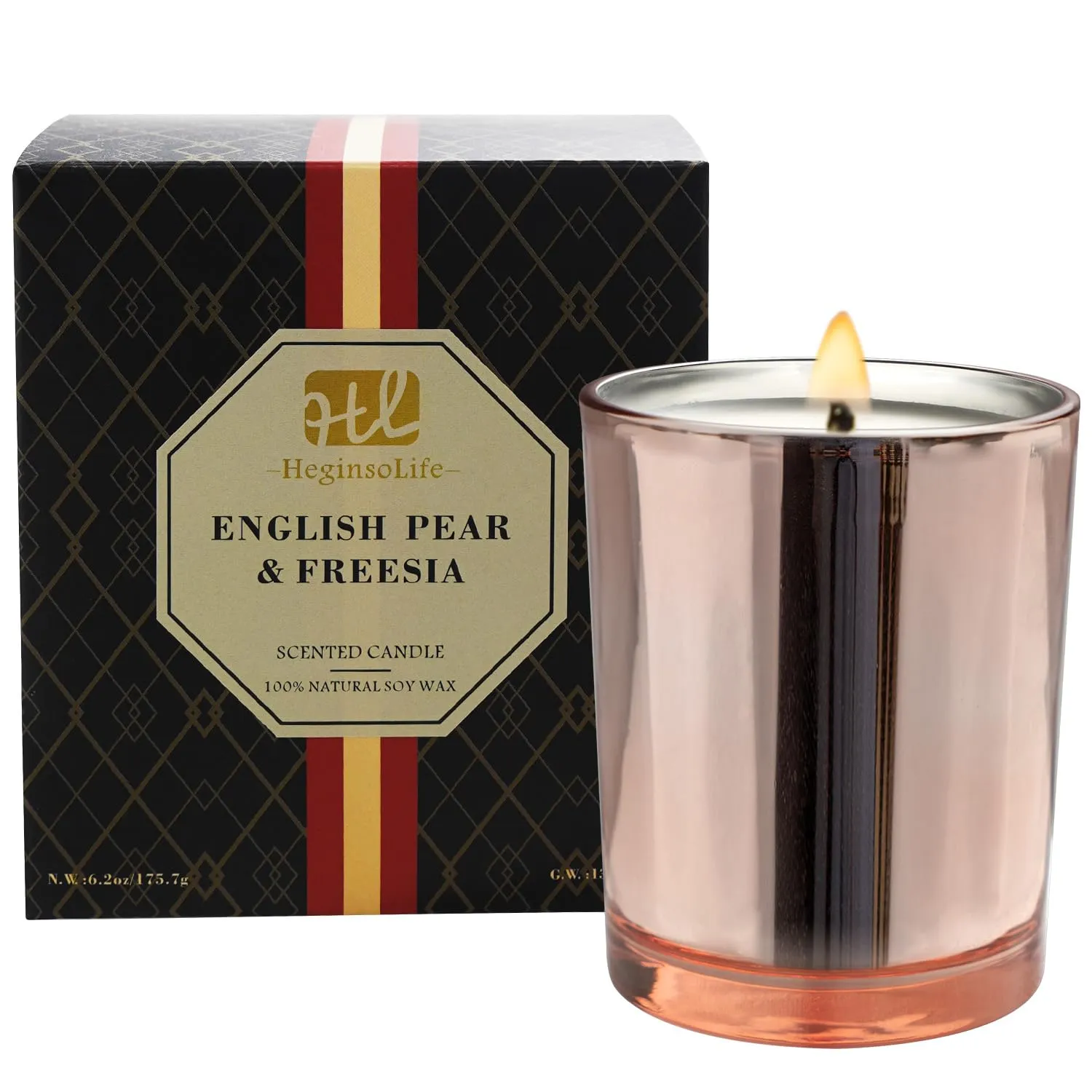 English Pear & Freesia Scented Candle - Eco-Friendly Soy Wax, Long-Lasting Luxury Aromatherapy