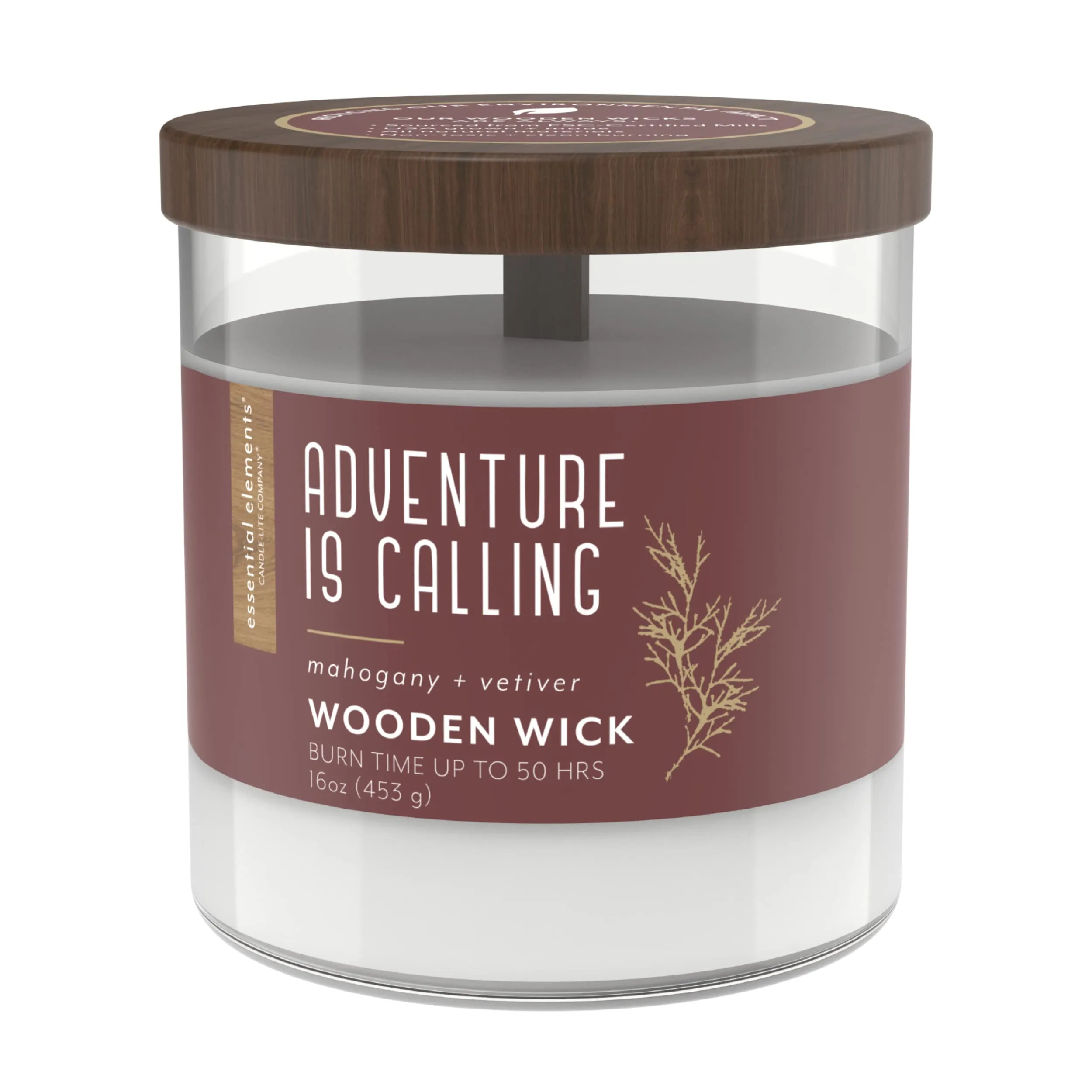 Essential Elements Wood Wick Scented Candle, Adventure is Calling, 16 oz Aromatherapy Candle