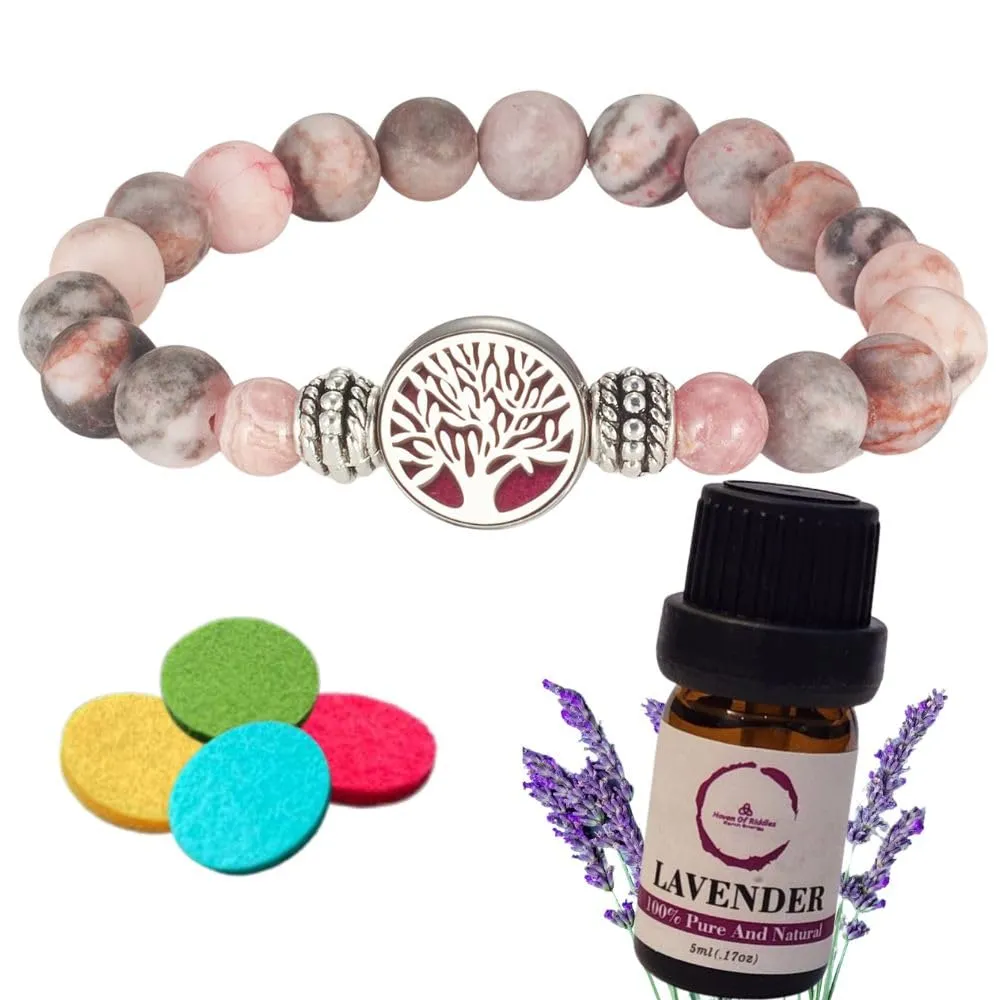 Essential Oil Bracelet for Women, Aromatherapy Diffuser Lavender Scent, Rhodochrosite Beads