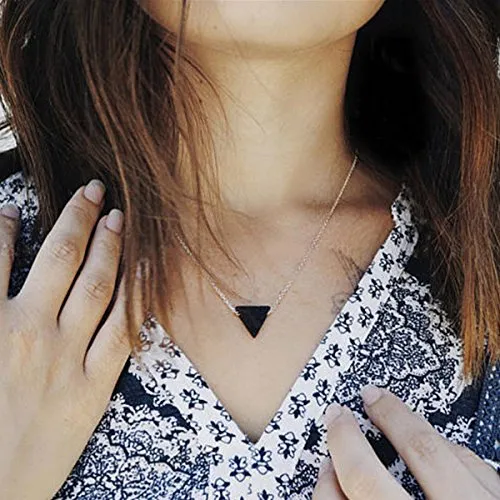 Essential Oil Diffuser Necklace - Triangle Lava Bead Stone Jewelry, Modern Black Design