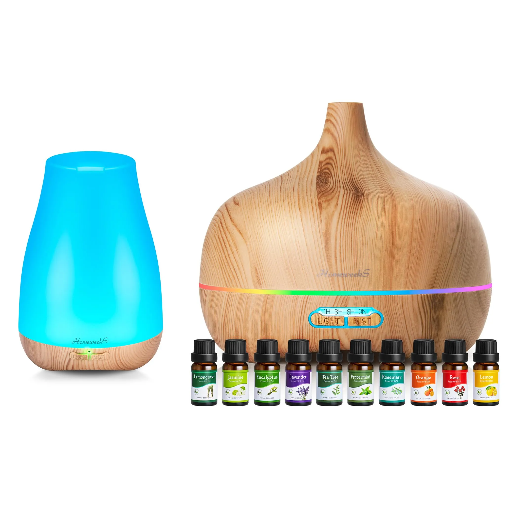 Essential Oil Diffuser Set: 100ml & 550ml Aromatherapy Diffusers with 10 Essential Oils