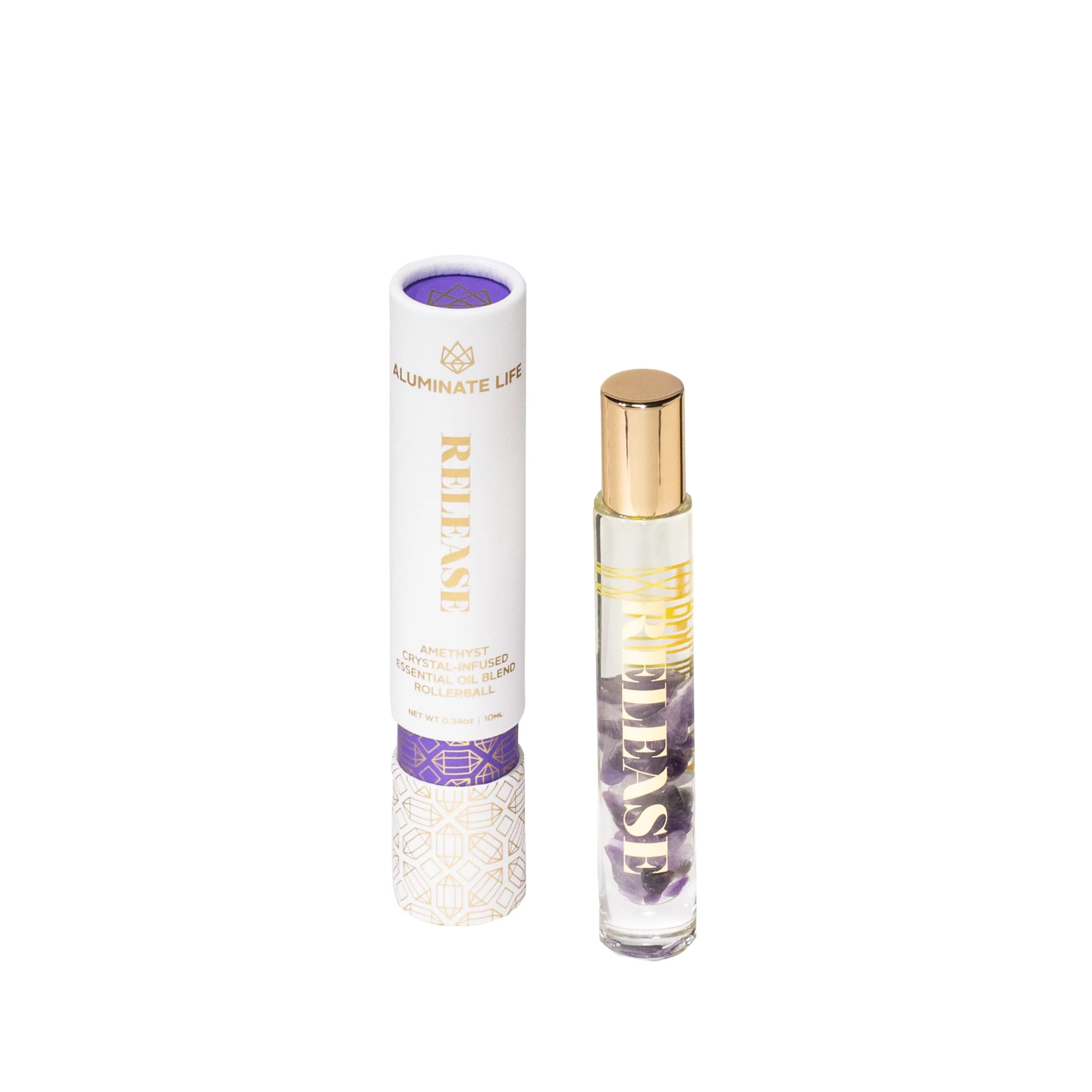 Essential Oil Rollerballs .34 OZ Amethyst Crystal Infused Lavender Bergamot Frankincense