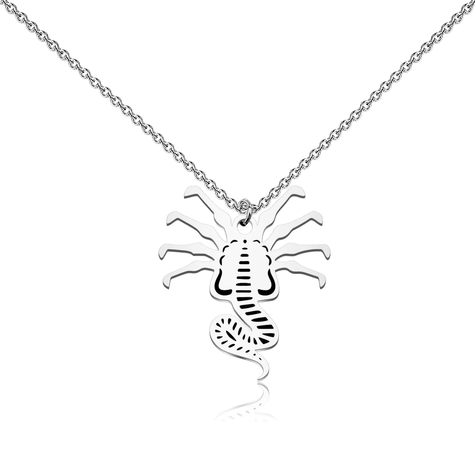 Facehugger Bug Necklace - Scary Alien Inspired Jewelry with Stainless Steel Charm & Chain