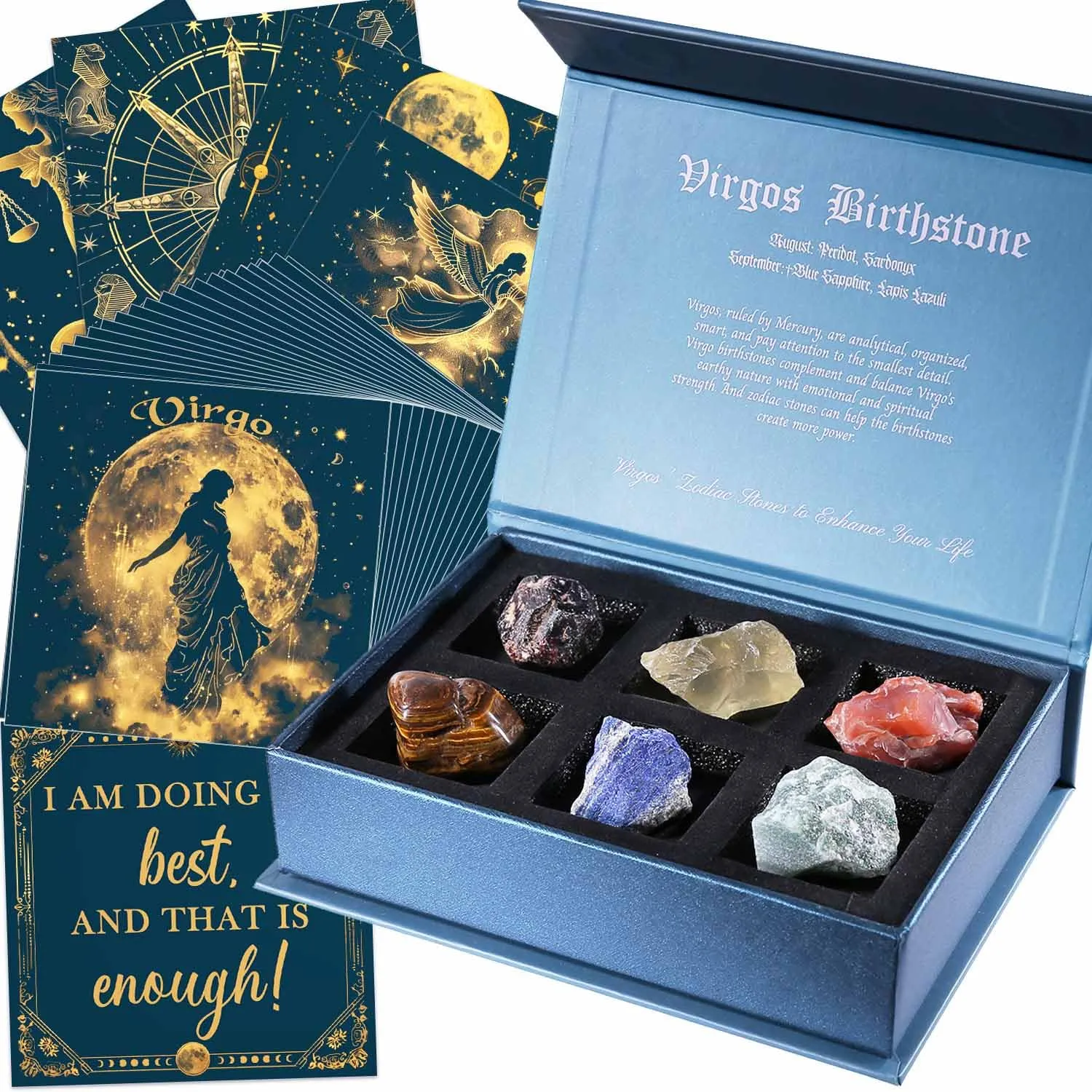 Faivykyd Virgo Birthday Crystals Gifts with 50 Affirmation Cards & 6 Natural Healing Stones