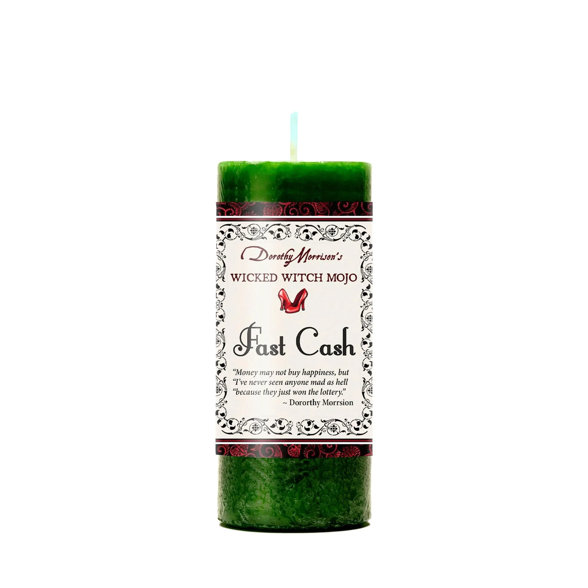 Fast Cash Wicked Witch Mojo Candle - Green Pillar, Cedarwood & Honeysuckle, 40-Hour Burn