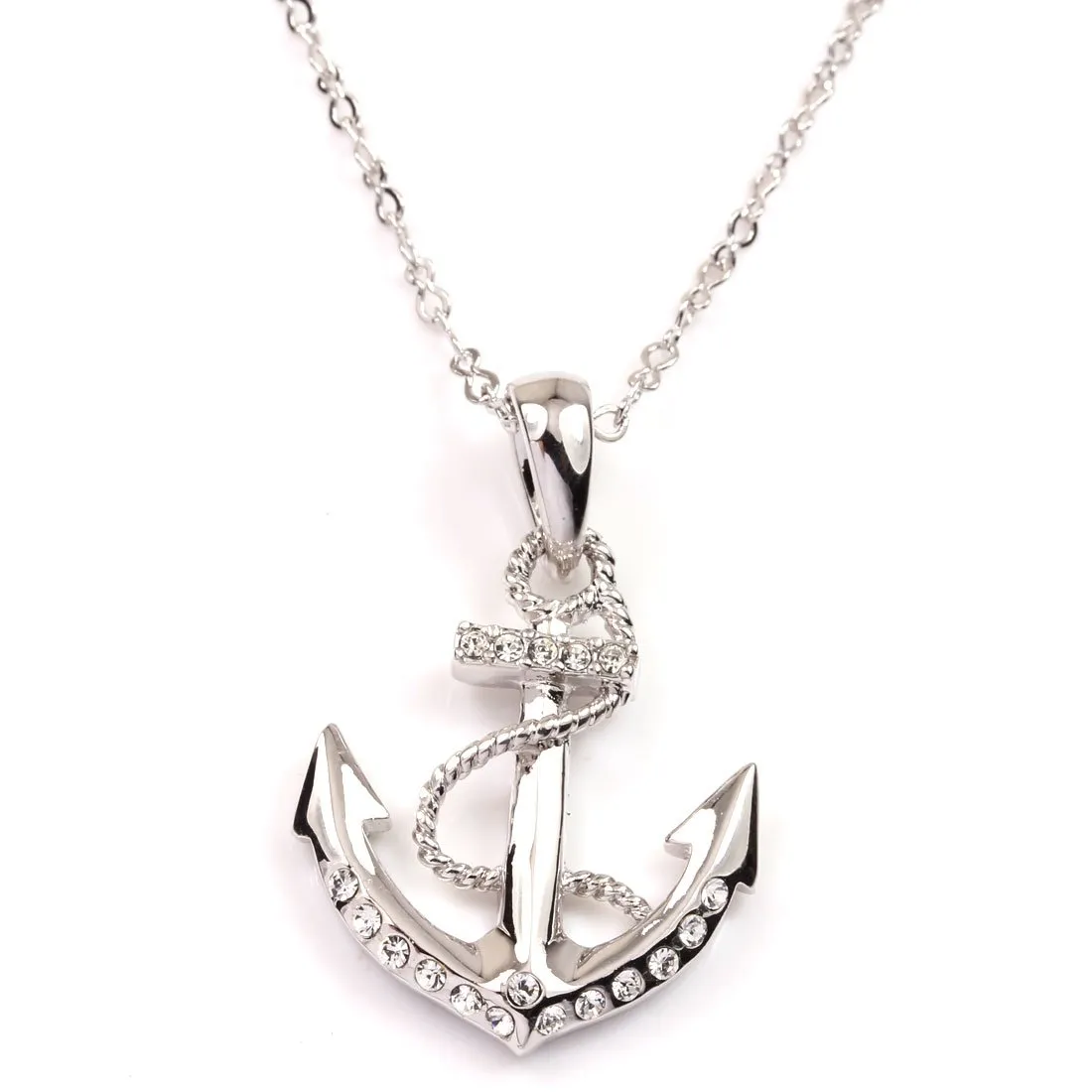 FC Jory White & Rose Gold Plated Crystal Rhinestones Anchor Pendant Necklace