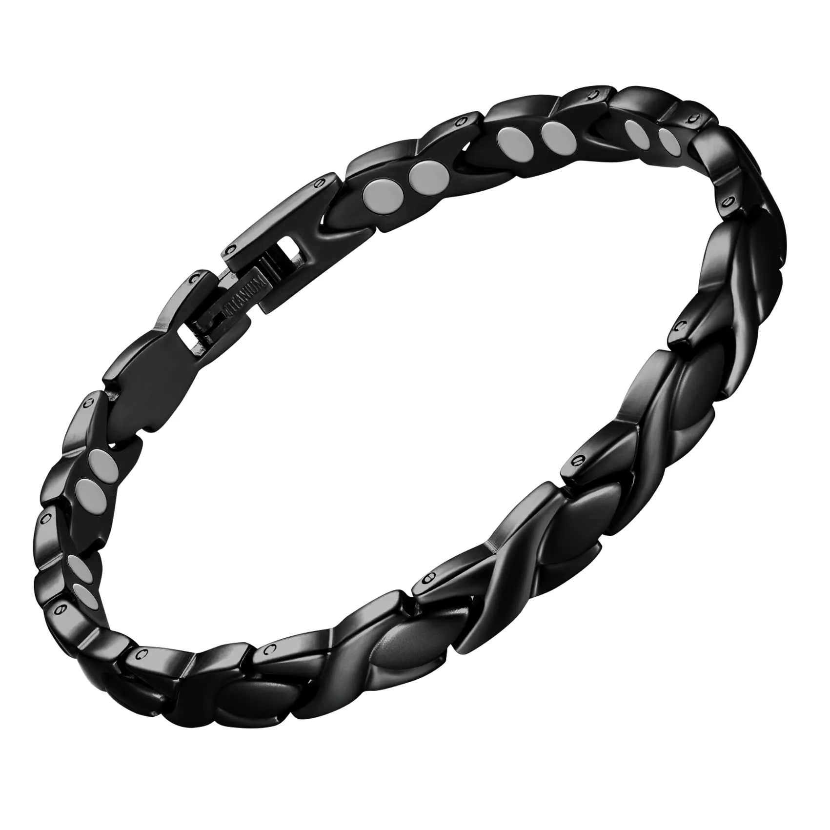 Feraco Black Titanium Steel Women's Magnetic Therapy Bracelet with Neodymium Magnets