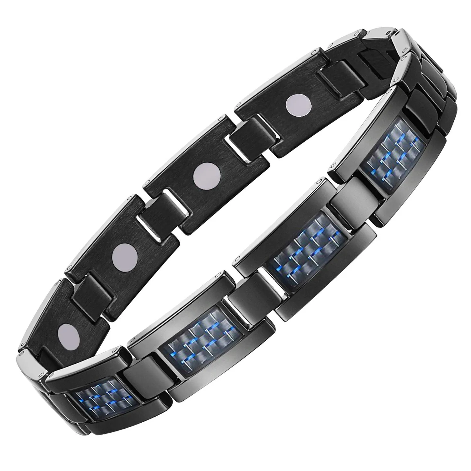 Feraco Men's Magnetic Bracelet with Blue Carbon Fiber, 3500 Gauss Neodymium Magnets, Adjustable