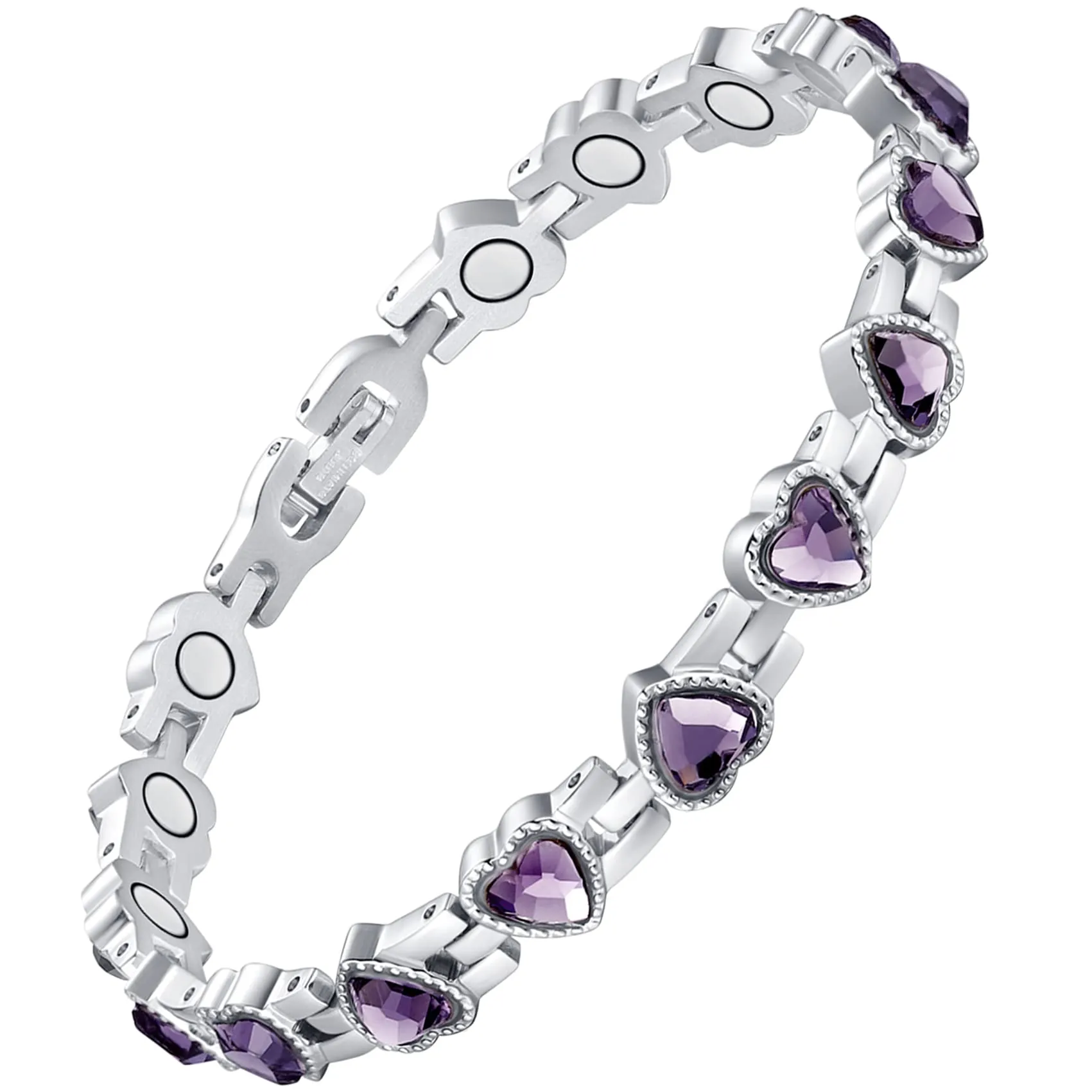 Feraco Women's Titanium Steel Magnetic Bracelet with Neodymium Magnets & Crystals, 8.82'