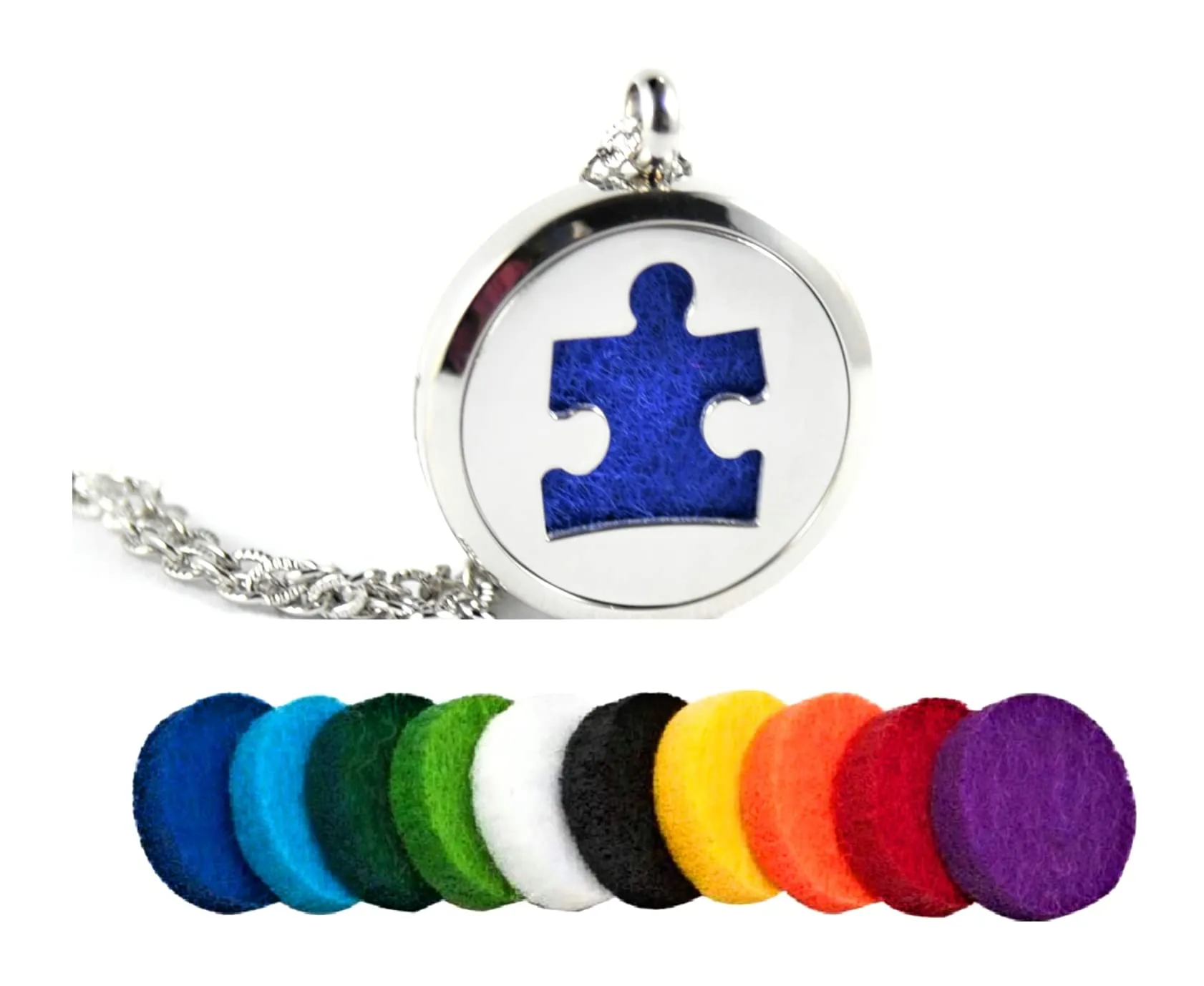 FIKA Autism Awareness Essential Oil Diffuser Necklace with Stainless Steel Pendant & Locket Pads