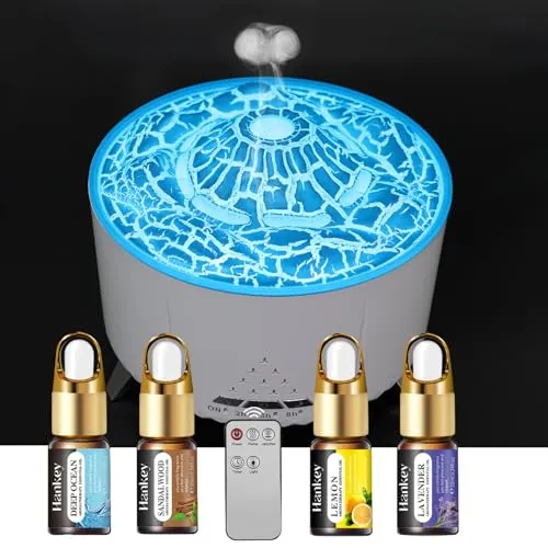 Flame Fire Essential Oil Diffuser Humidifier 350ml - Remote Control, Jellyfish Mist, White