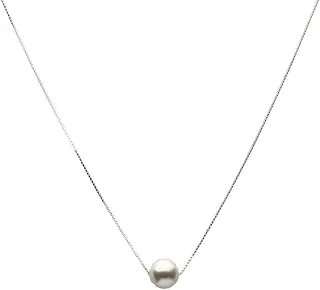 Floating Sterling Silver Box Chain Necklace with 10mm Crystal Simulated Pearl