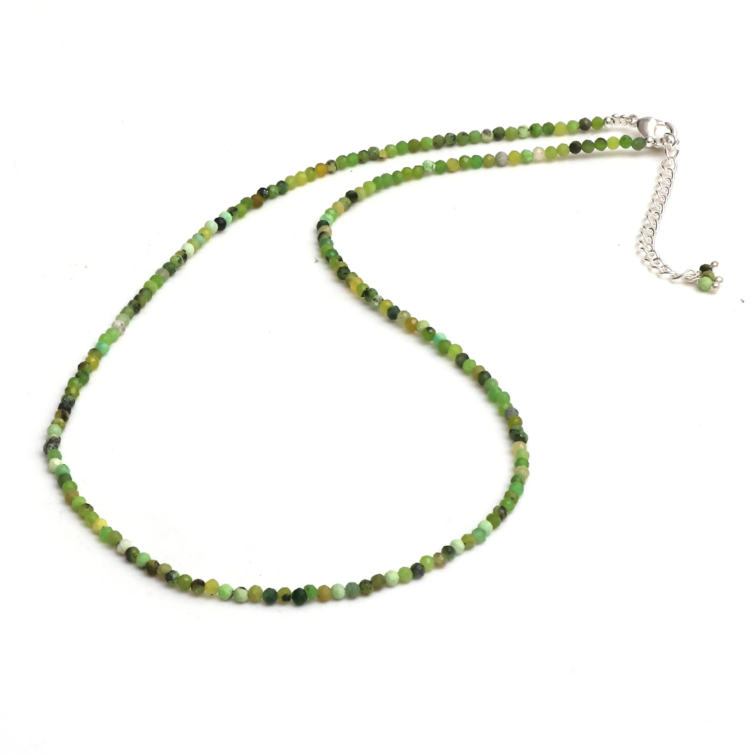 Gempires Green Opal Beaded Necklace, 16+2 Inch Adjustable, Silver Plated Chain, Women’s Jewelry