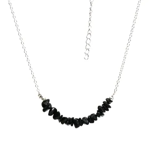 Gempires Natural Black Tourmaline Chips Bar Necklace, 18-Inch Energy Healing Gemstone Jewelry