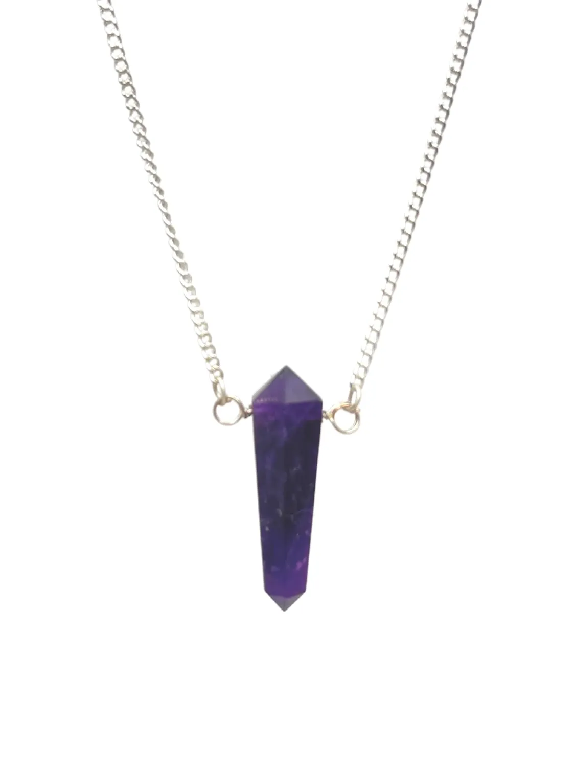 GEMSCITE Amethyst Double Points Crystal Healing Pendant Necklace with Adjustable Chain