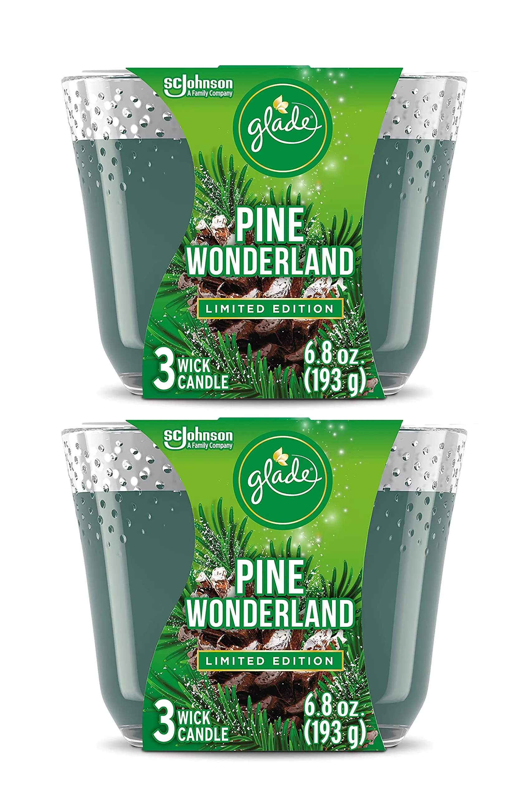 Glade 3-Wick Candle, Pine Wonderland, 6.8 OZ, Essential Oils, Limited Edition Fall Fragrance