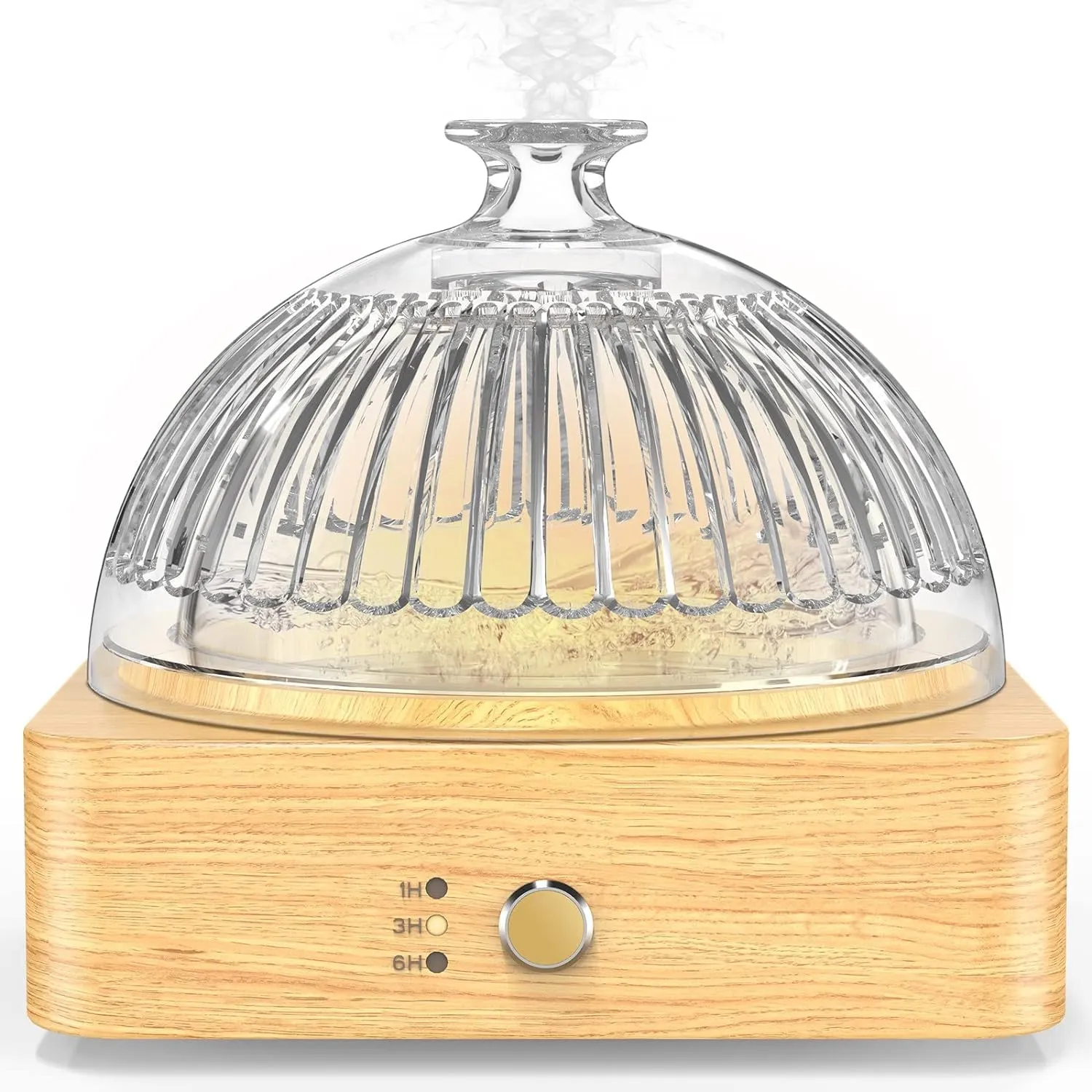 Glass Essential Oil Diffuser Humidifier, 200ml Ultrasonic with Auto-Off Timer & Warm Light Dome