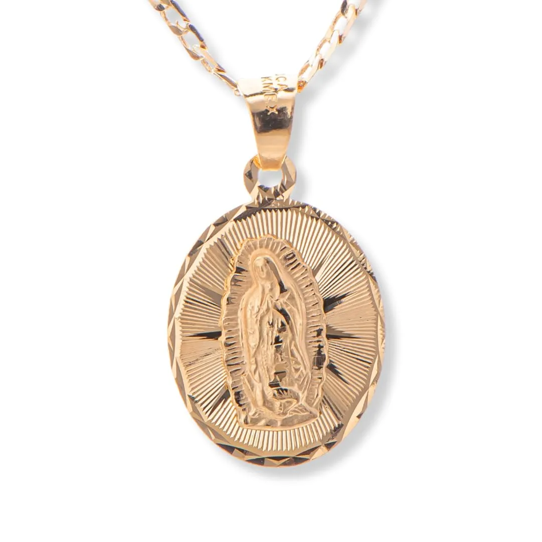 Gold Virgen de Guadalupe Medal Necklace, 14K Gold-Filled Chain, Durable Religious Jewelry