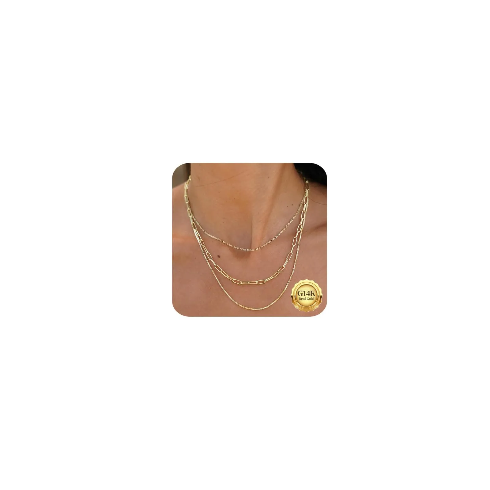 Gold/Silver Layered Necklace Set for Women, 14K Gold Plated, Waterproof, Non-Tarnish Jewelry