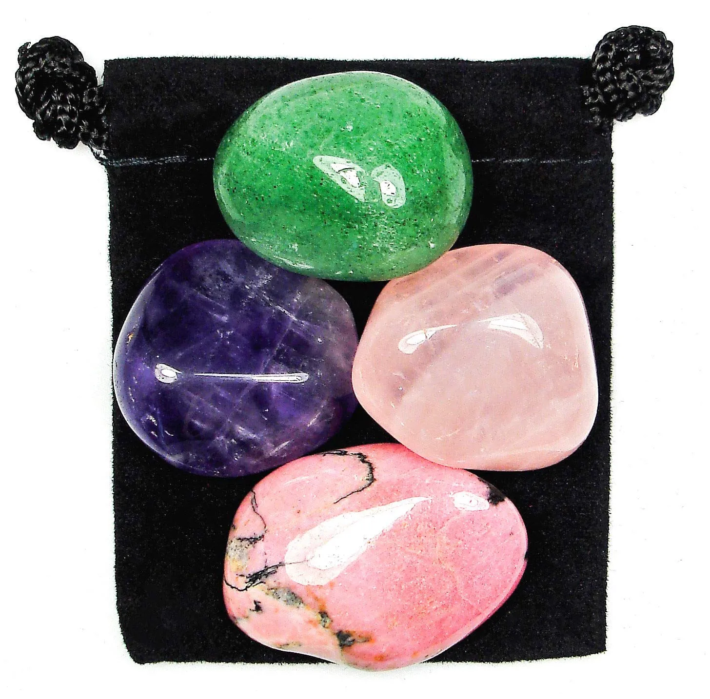 Grief & Grieving Crystal Healing Set - Amethyst, Aventurine, Rhodonite, Rose Quartz in Pouch