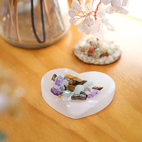 Halukakah Selenite Bowl - 2.4' Heart-Shaped Mini Plate for Charging & Cleansing Crystals