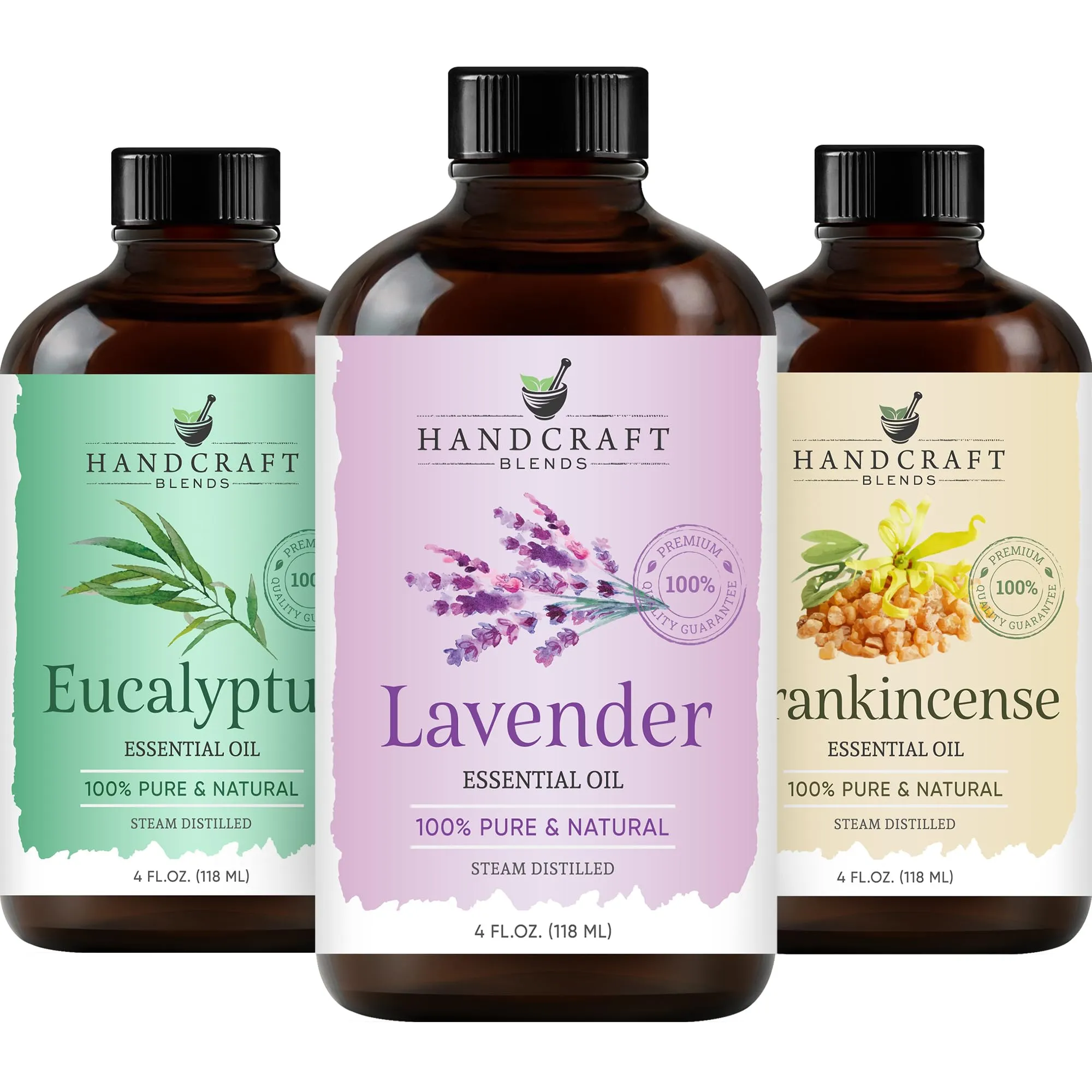 Handcraft Blends Frankincense, Lavender & Eucalyptus Essential Oils – 4 Fl. Oz – 100% Pure