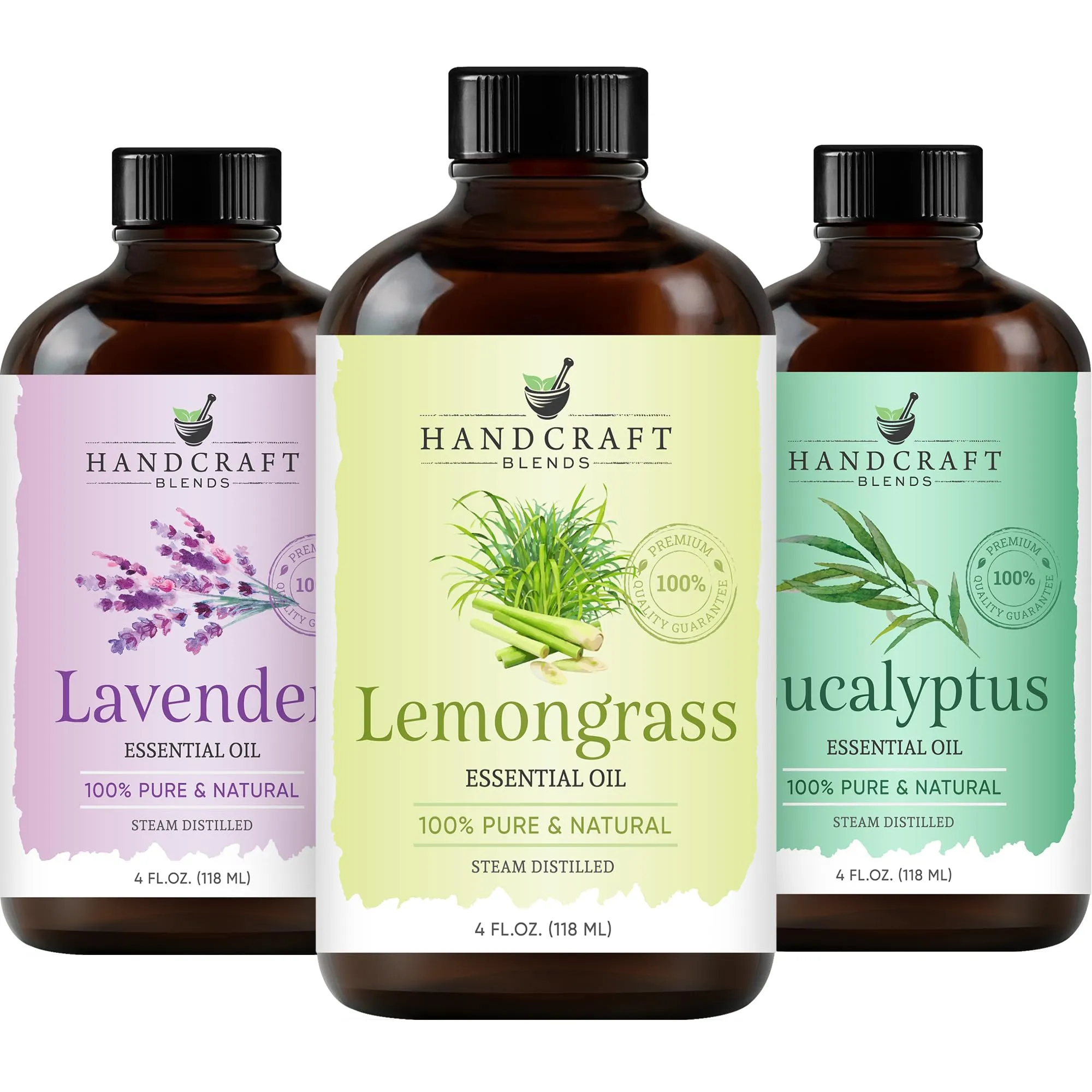 Handcraft Eucalyptus, Lavender & Lemongrass Essential Oil Set – 4 Fl. Oz – 100% Pure & Natural