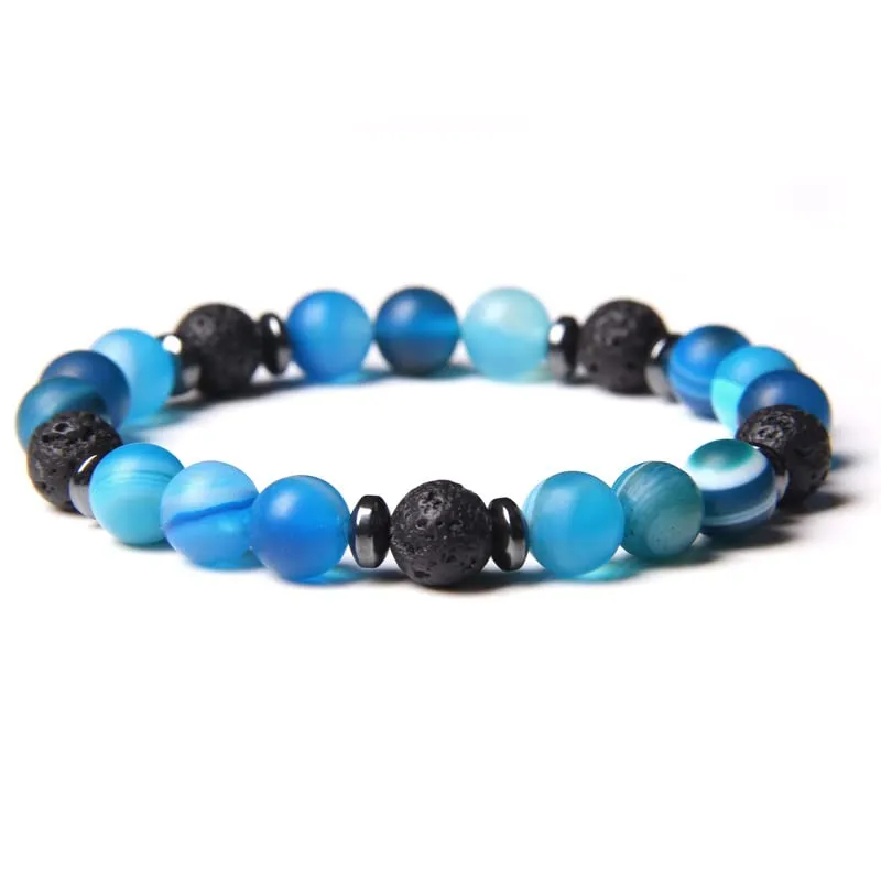 Handmade Aromatherapy Diffuser Bracelet Blue Natural Stone Beads for Anxiety Stress Relief