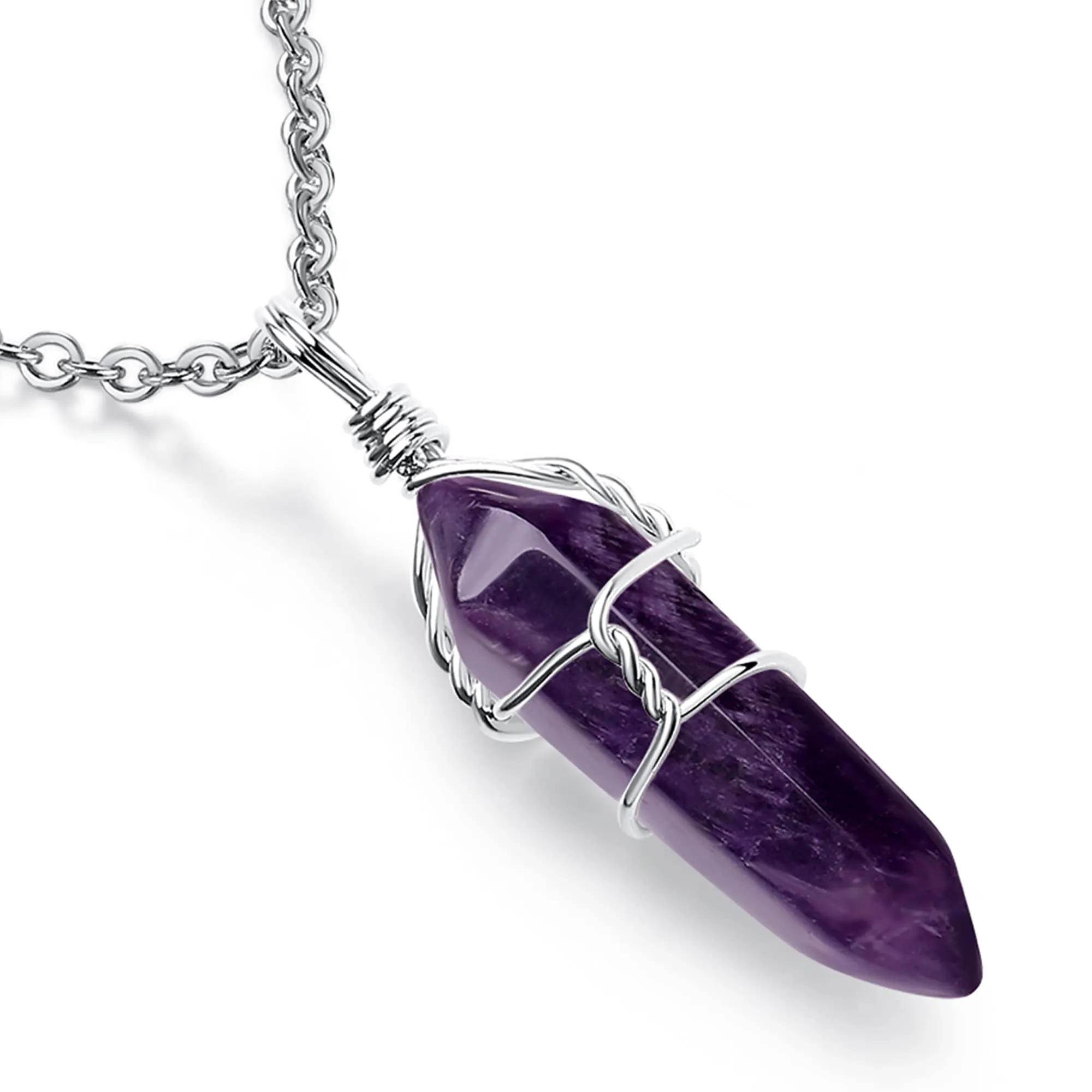 Healing Crystals Hexagonal Necklaces for Women – Amethyst Quartz Point Jewelry, 24” Chain