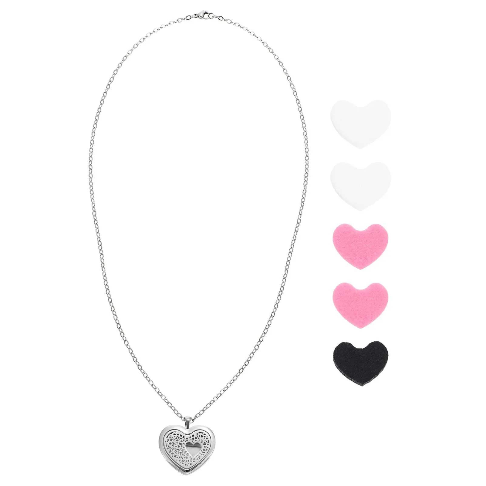 Heart Aromatherapy Necklace with Essential Oil Diffuser Pendant, Stainless Steel, 3x3CM