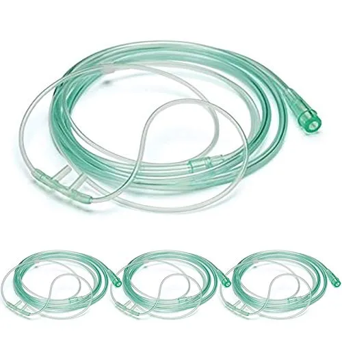 High-Flow Soft Oxygen Cannula 6.6 Feet Green Tubing Standard Connector 3 Pack