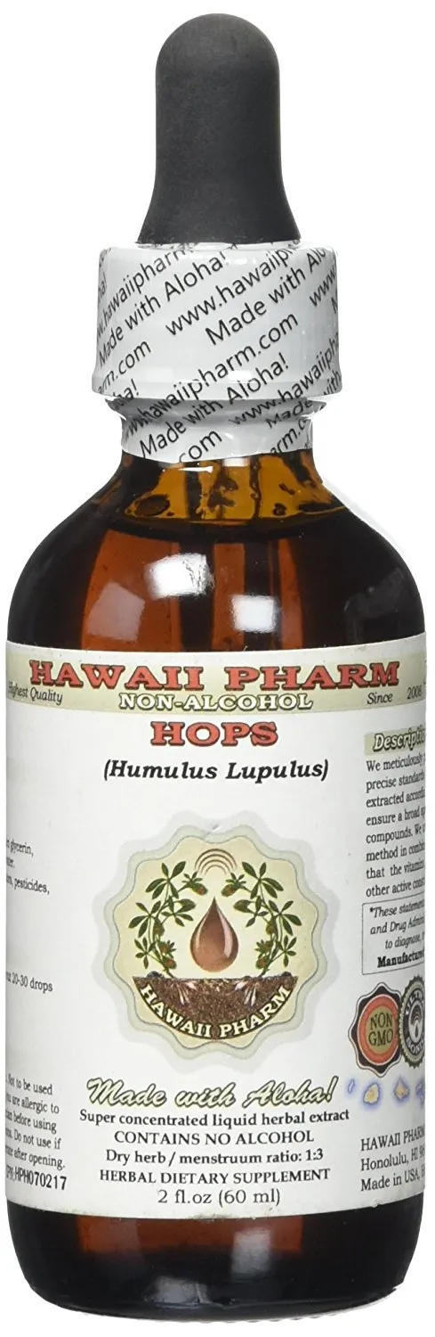 Hops Alcohol-Free Liquid Extract, Organic Hops Glycerite, 2 oz Natural Herbal Supplement