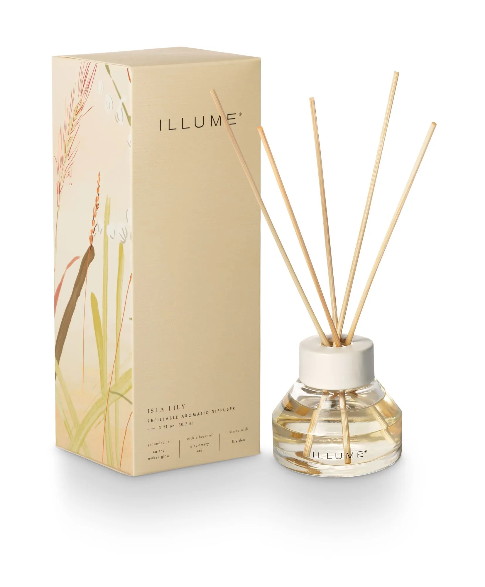 Illume Isla Lily Refillable Aromatic Diffuser, Medium Pillar - Sandalwood & Cardamom Scent