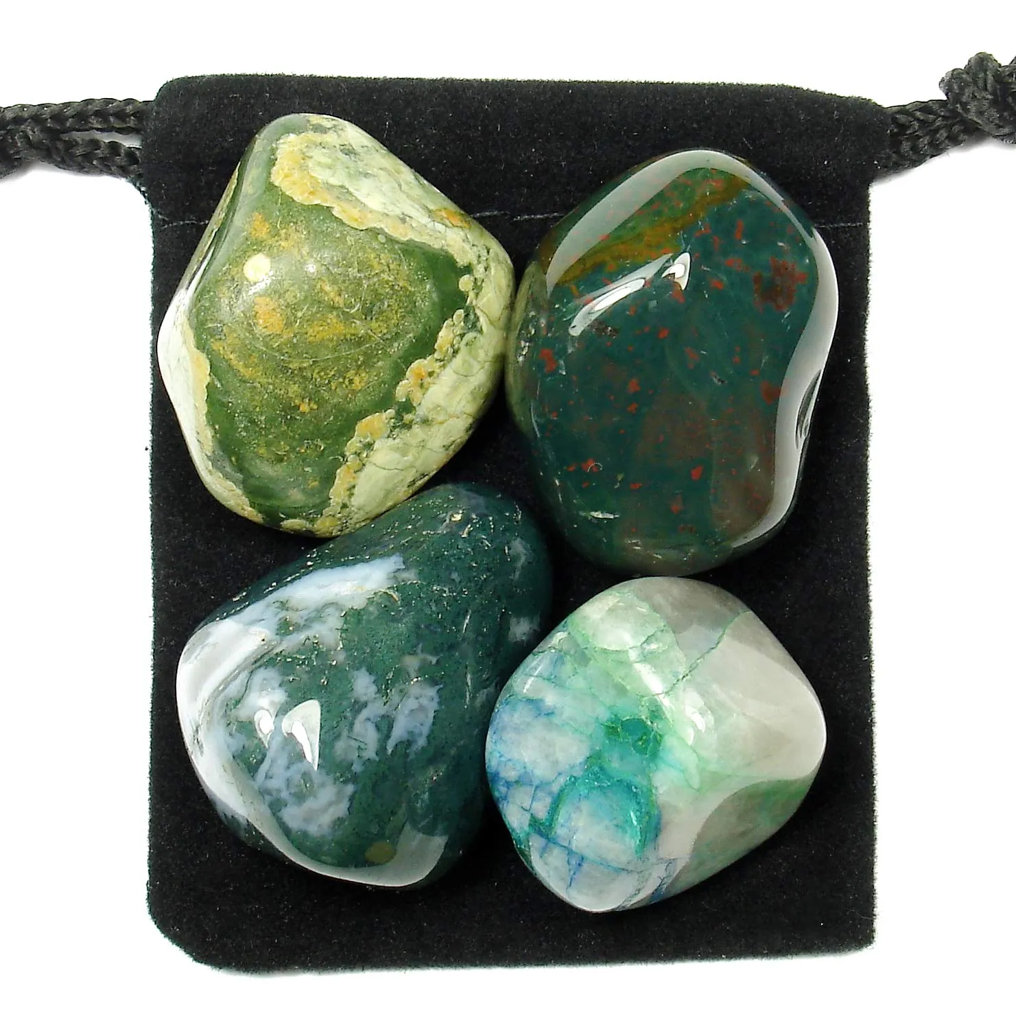 INFECTION FIGHTER Tumbled Crystal Healing Set - Amethyst, Bloodstone, Moss Agate, Rhyolite