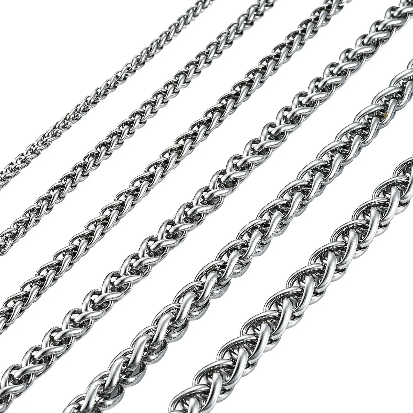 INFINIQUE CREATIONS Stainless Steel Silver Wheat Braided Chain Bracelet Necklace 7' - 38'