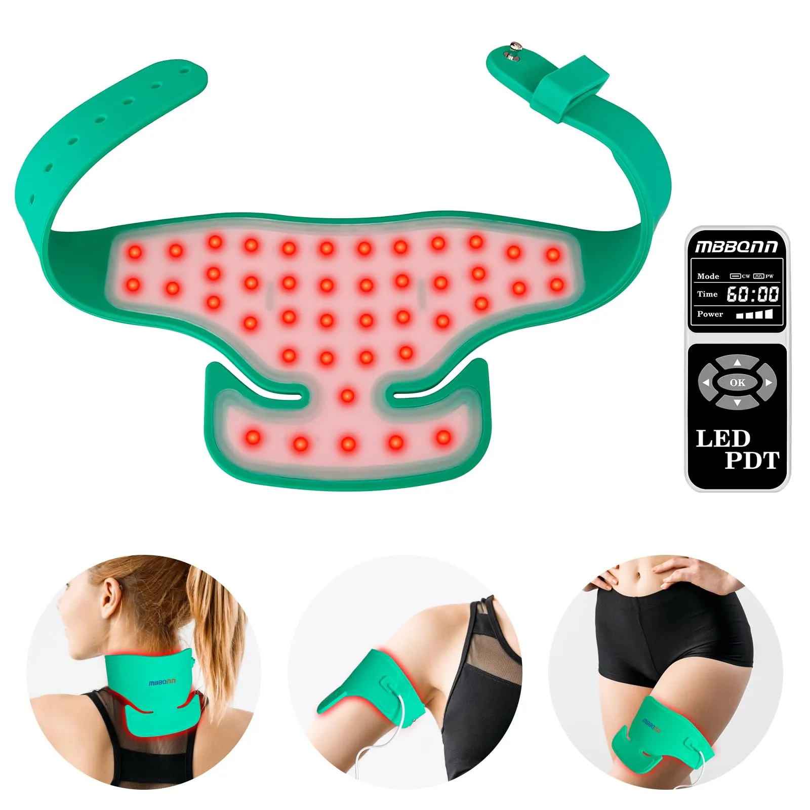 Infrared Light Therapy Neck Belt for Pain Relief, 660nm/850nm/940nm, Adjustable Silicone Design