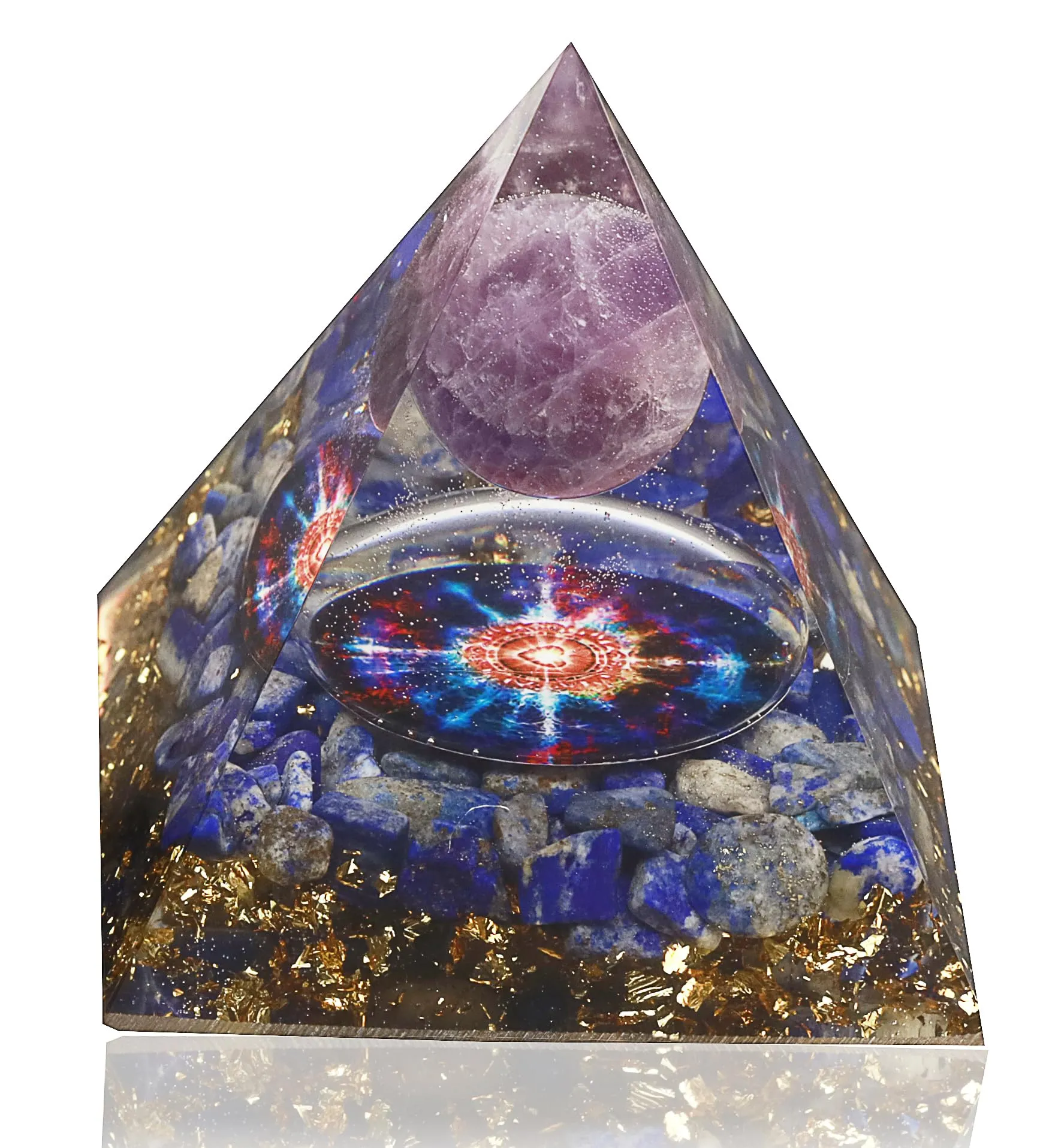 Inspirational Crystal Pyramid Orgone Generator - Aquamarine Flower of Life (Purple-Blue)