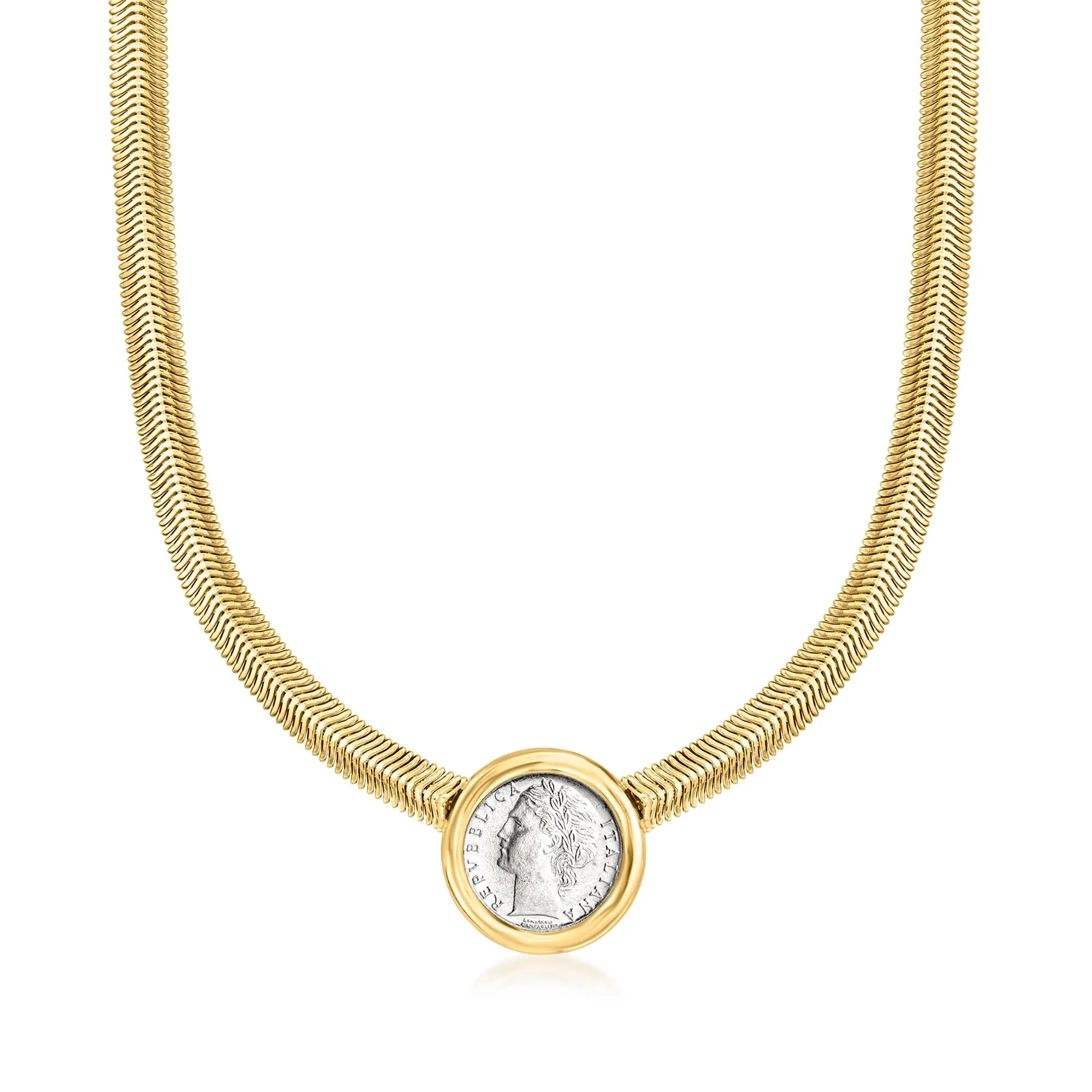 Italian 100-Lira Coin Snake-Chain Necklace 18kt Gold Over Sterling Silver 18 Inches