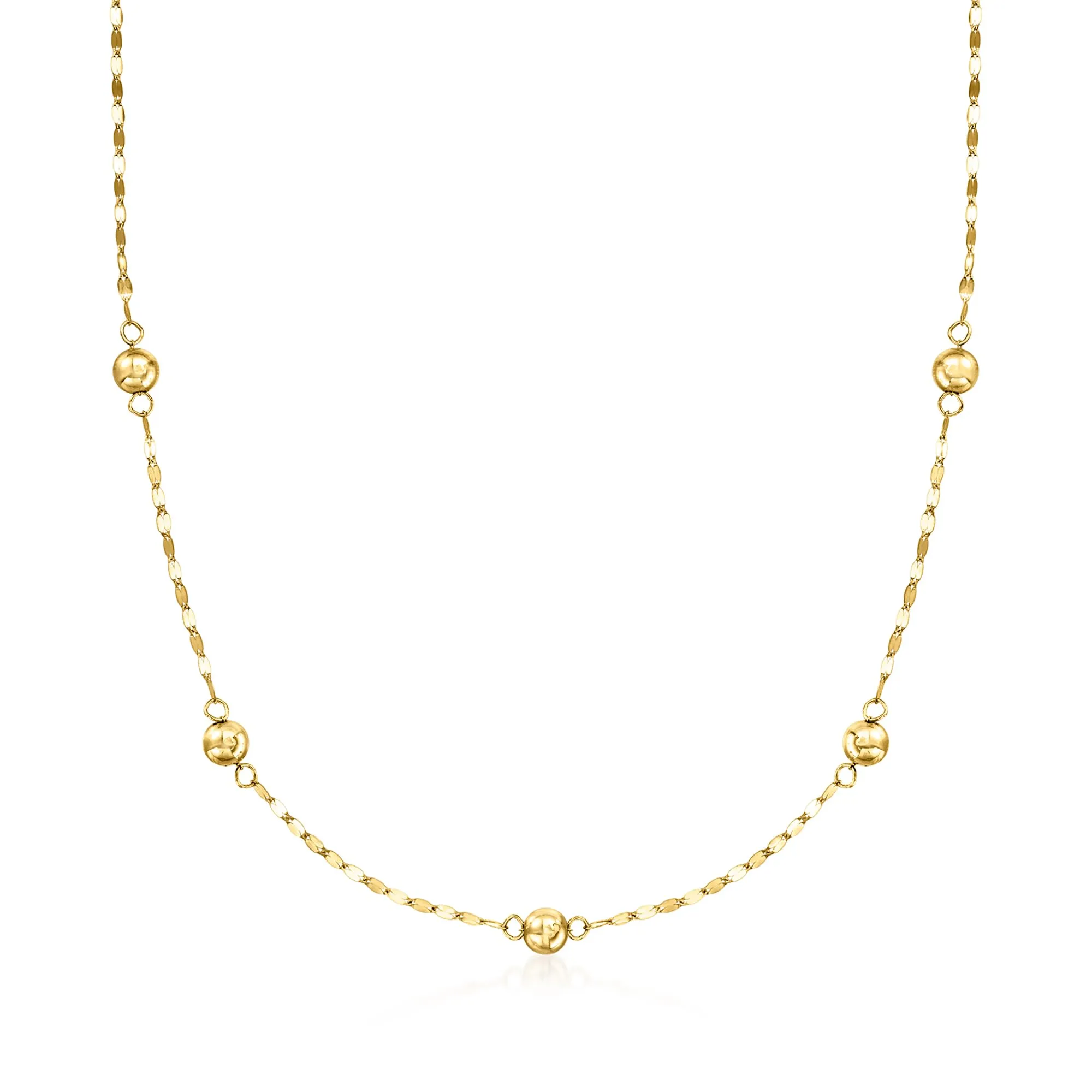 Italian 14kt Yellow Gold Bead Station Lumachina-Chain Necklace 18' - Elegant Women's Jewelry