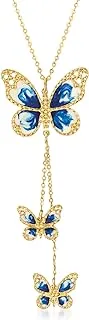 Italian 14kt Yellow Gold Butterfly Necklace with Blue and White Enamel