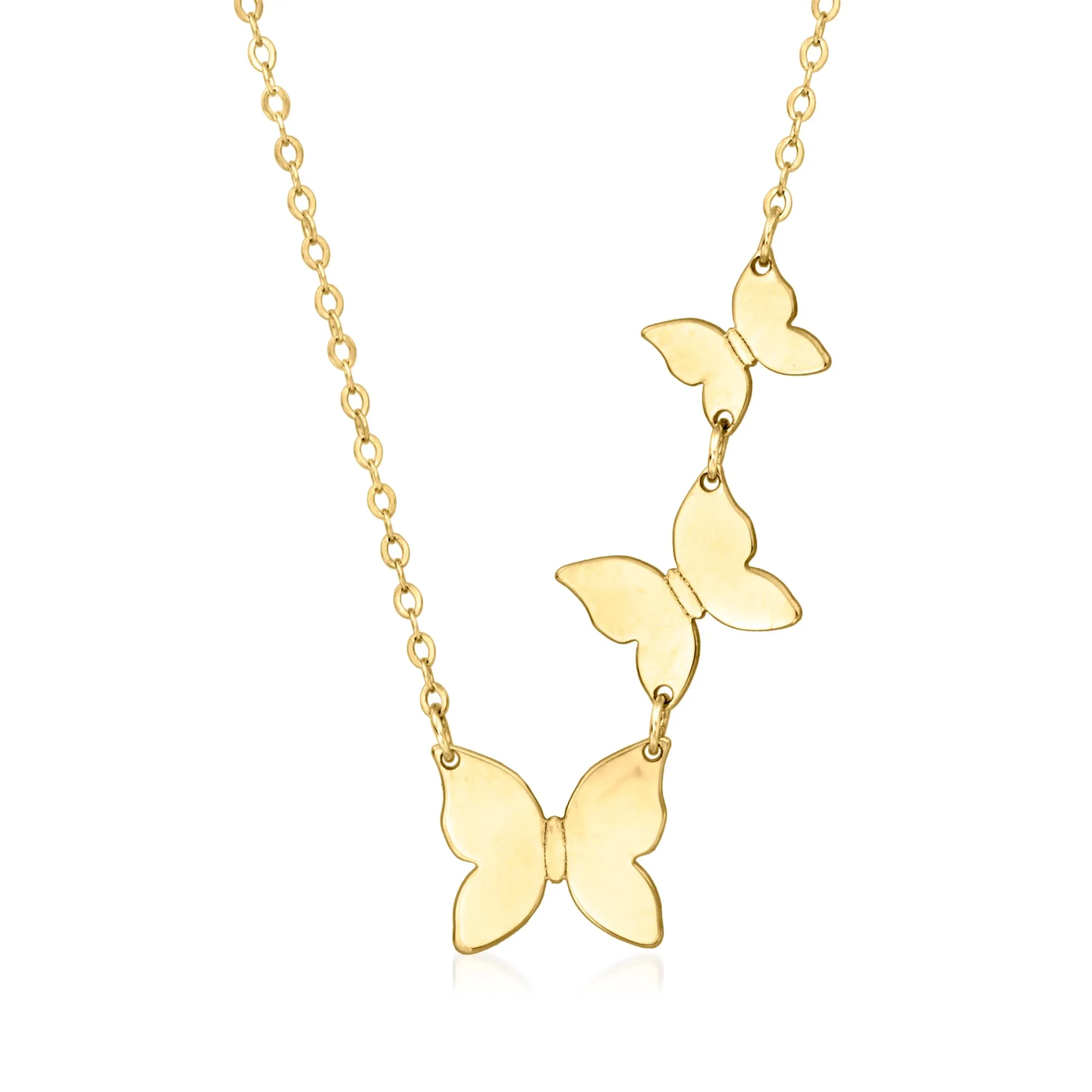 Italian 14kt Yellow Gold Butterfly Trio Necklace – 18 Inches, Polished Finish, Graduated Design