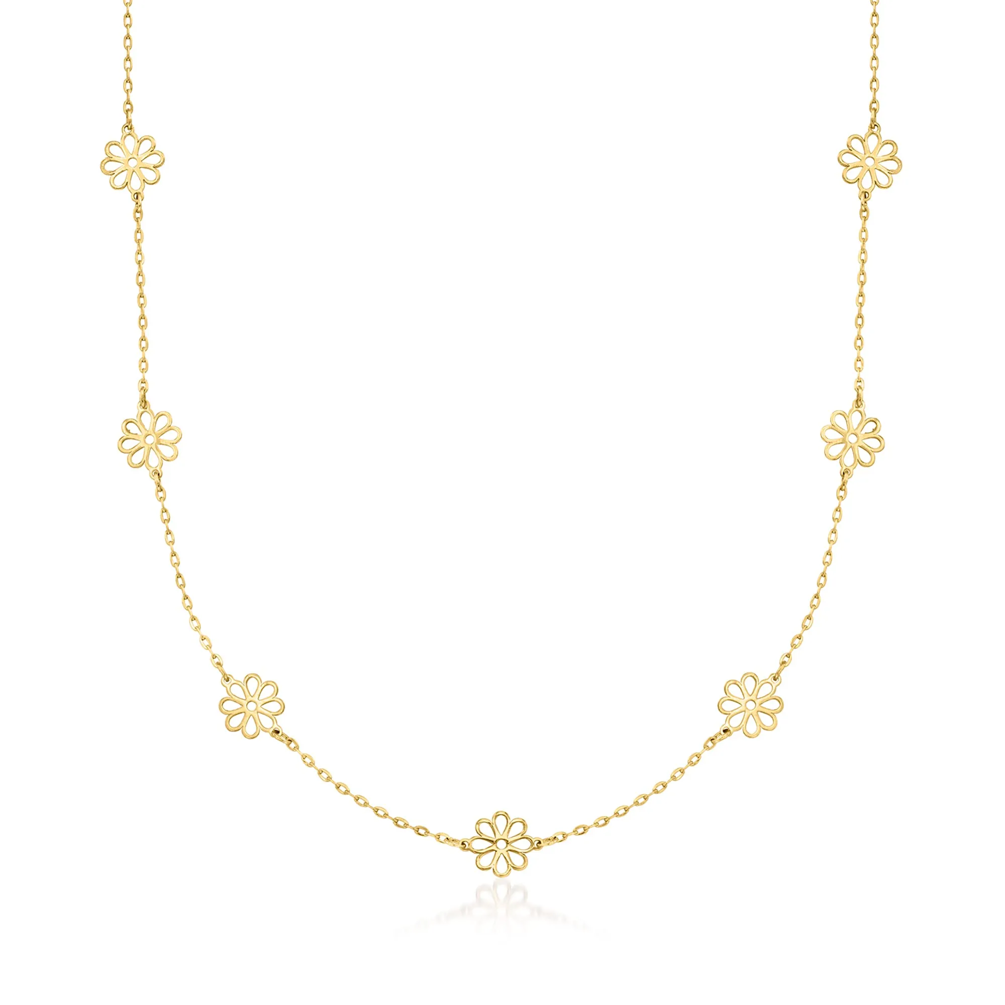 Italian 14kt Yellow Gold Flower Station Necklace by Ross-Simons - Elegant Women's Jewelry