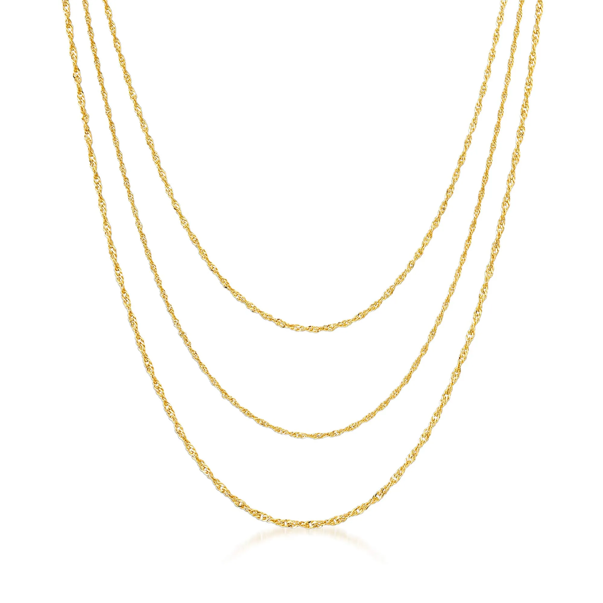 Italian 18kt Gold Over Sterling 3-Strand Singapore-Chain Necklace, 18 Inches, by Ross-Simons