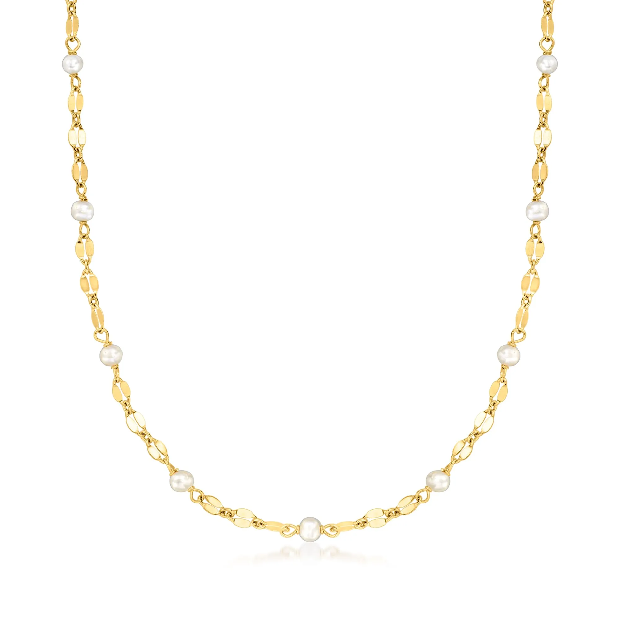 Italian Cultured Pearl Lumachina-Chain Necklace 18kt Gold Over Sterling, 18 Inches, 4-4.5mm