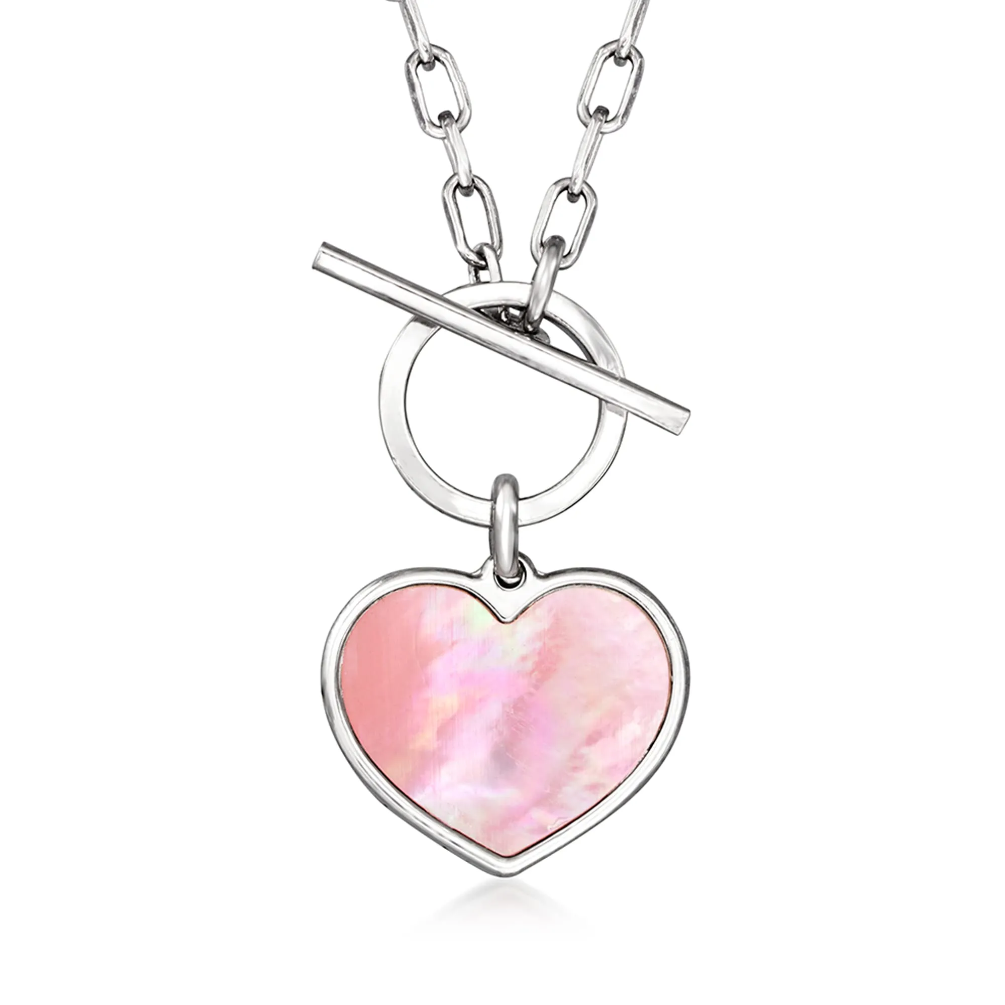 Italian Pink Mother-Of-Pearl Heart Toggle Necklace in Sterling Silver - Unique Jewelry Gift